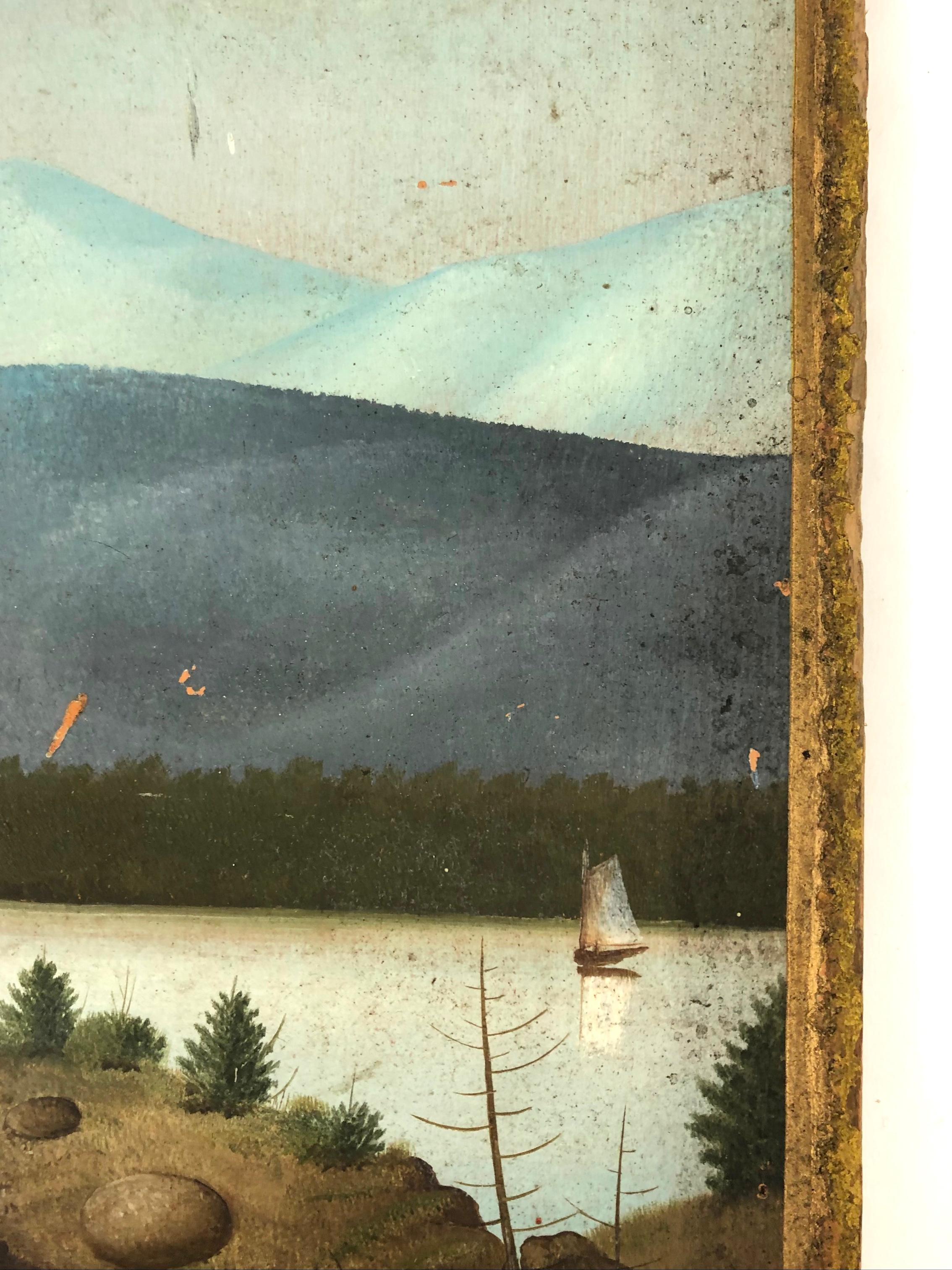 19th Century Folk Art Double Sided  Landscape Painting In Good Condition In Essex, MA