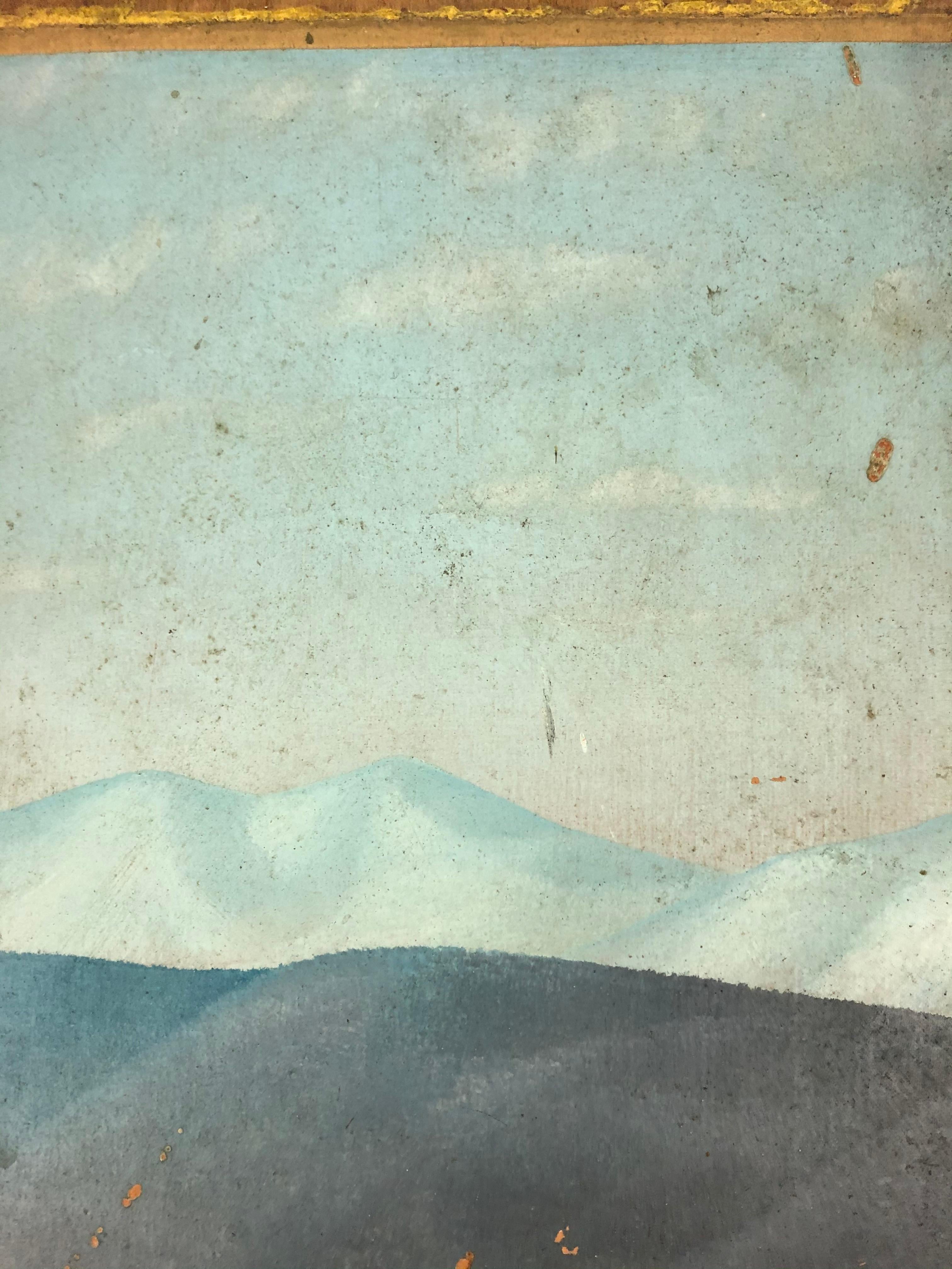 Mid-19th Century 19th Century Folk Art Double Sided  Landscape Painting