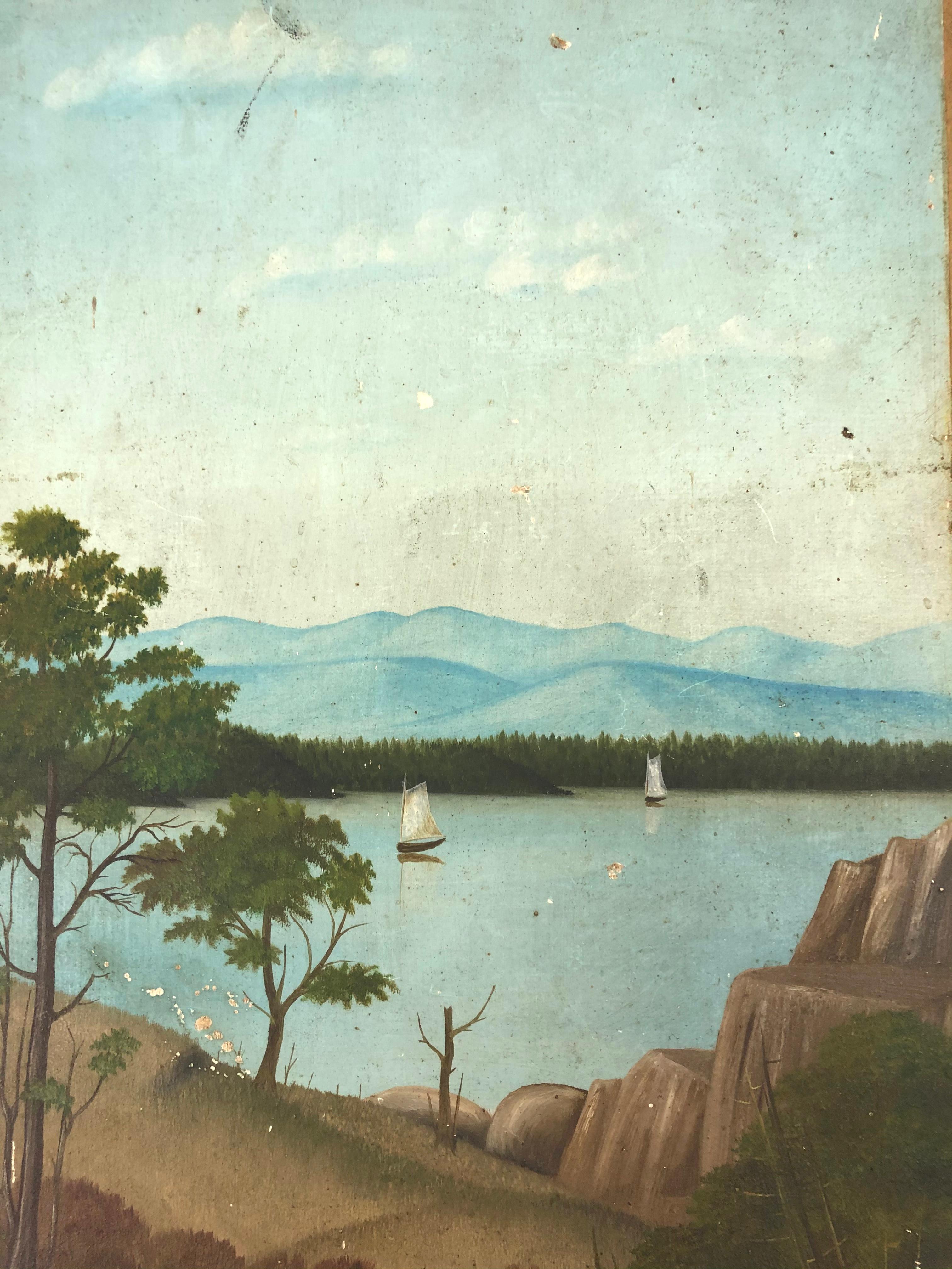 19th Century Folk Art Double Sided  Landscape Painting 1