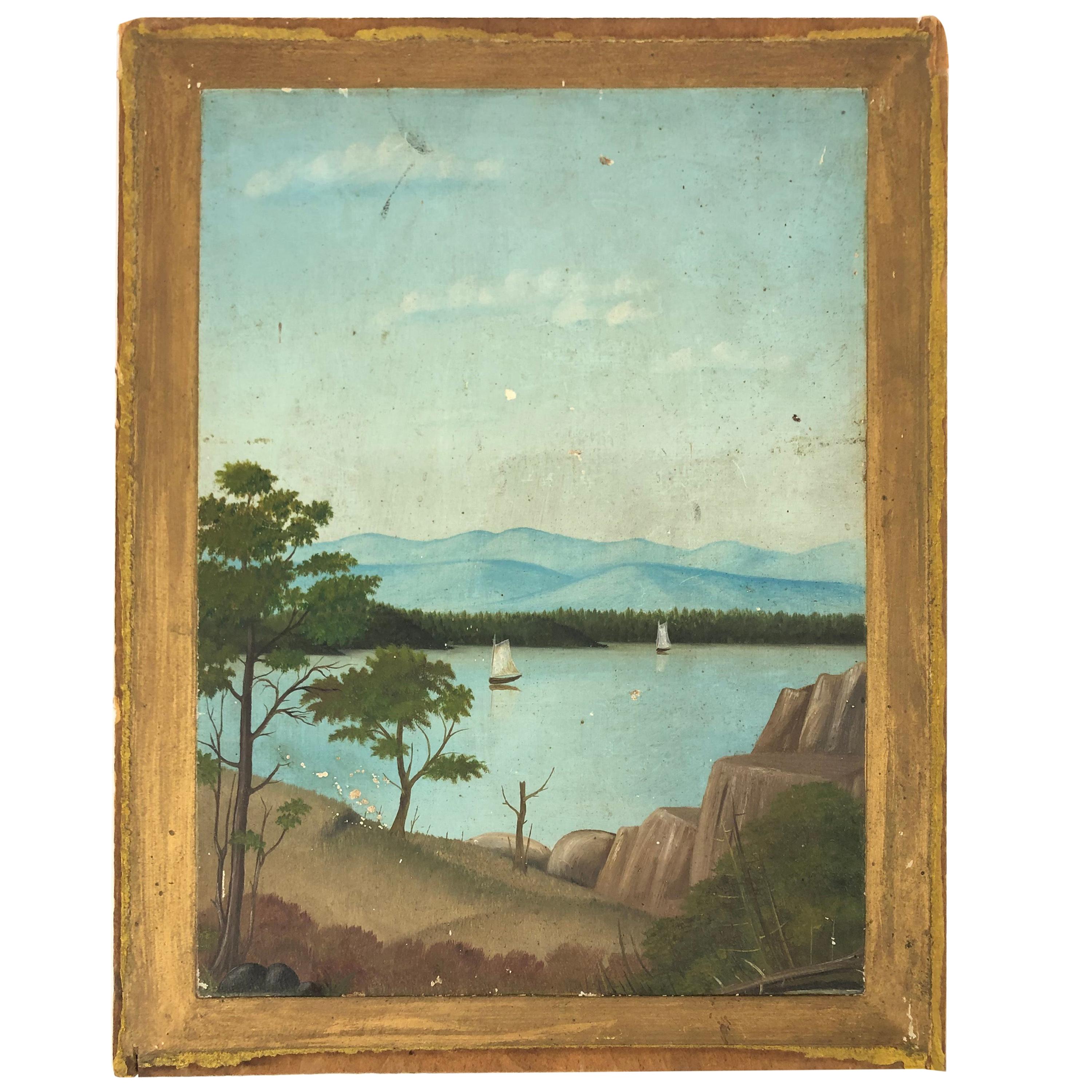 19th Century Folk Art Double Sided  Landscape Painting