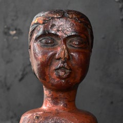19th Century Folk-Art Hand-Crafted Bedpost Doll Figure