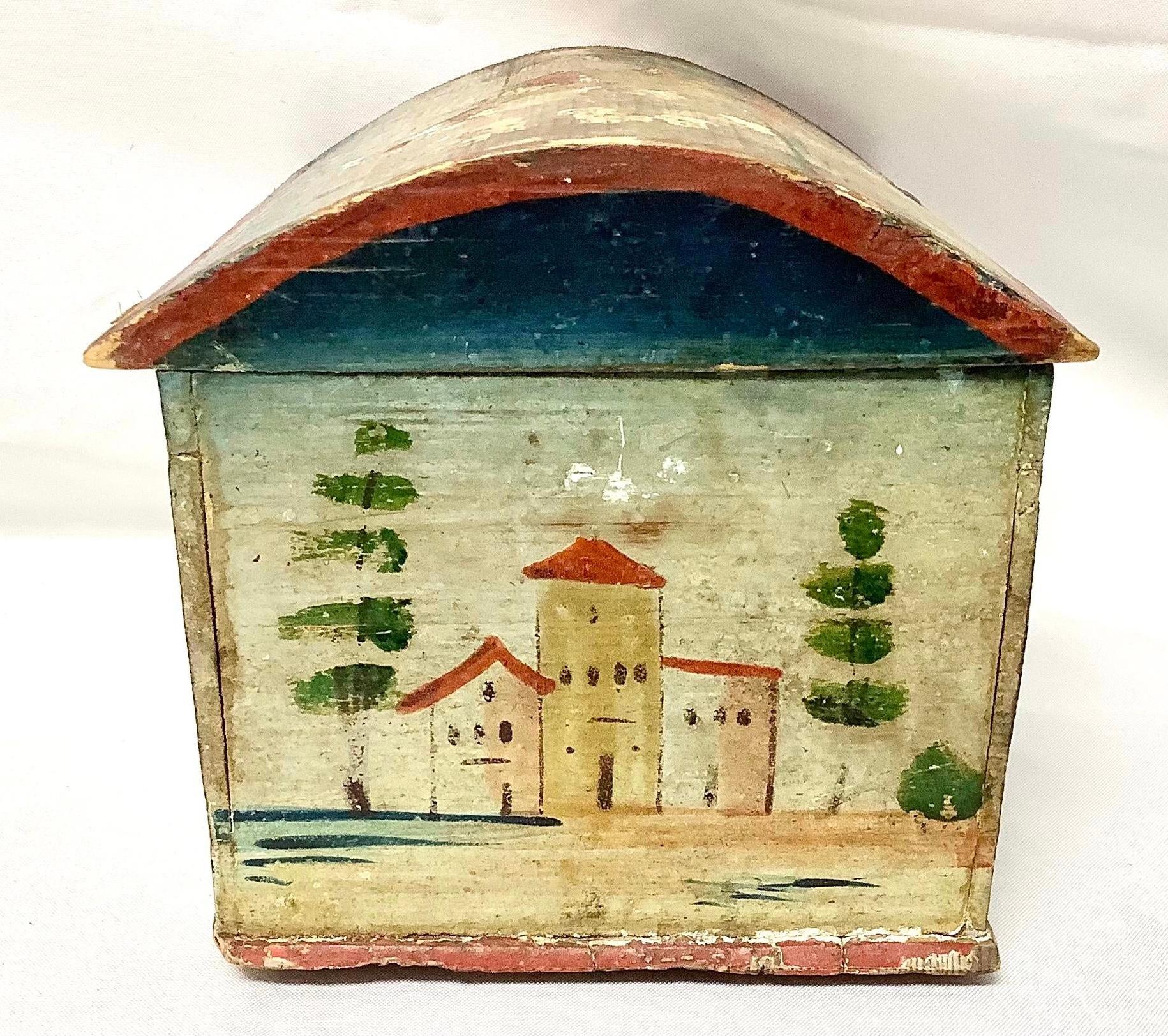 19th Century Folk Art Hand Painted Domed Trinket Box In Good Condition For Sale In Bradenton, FL