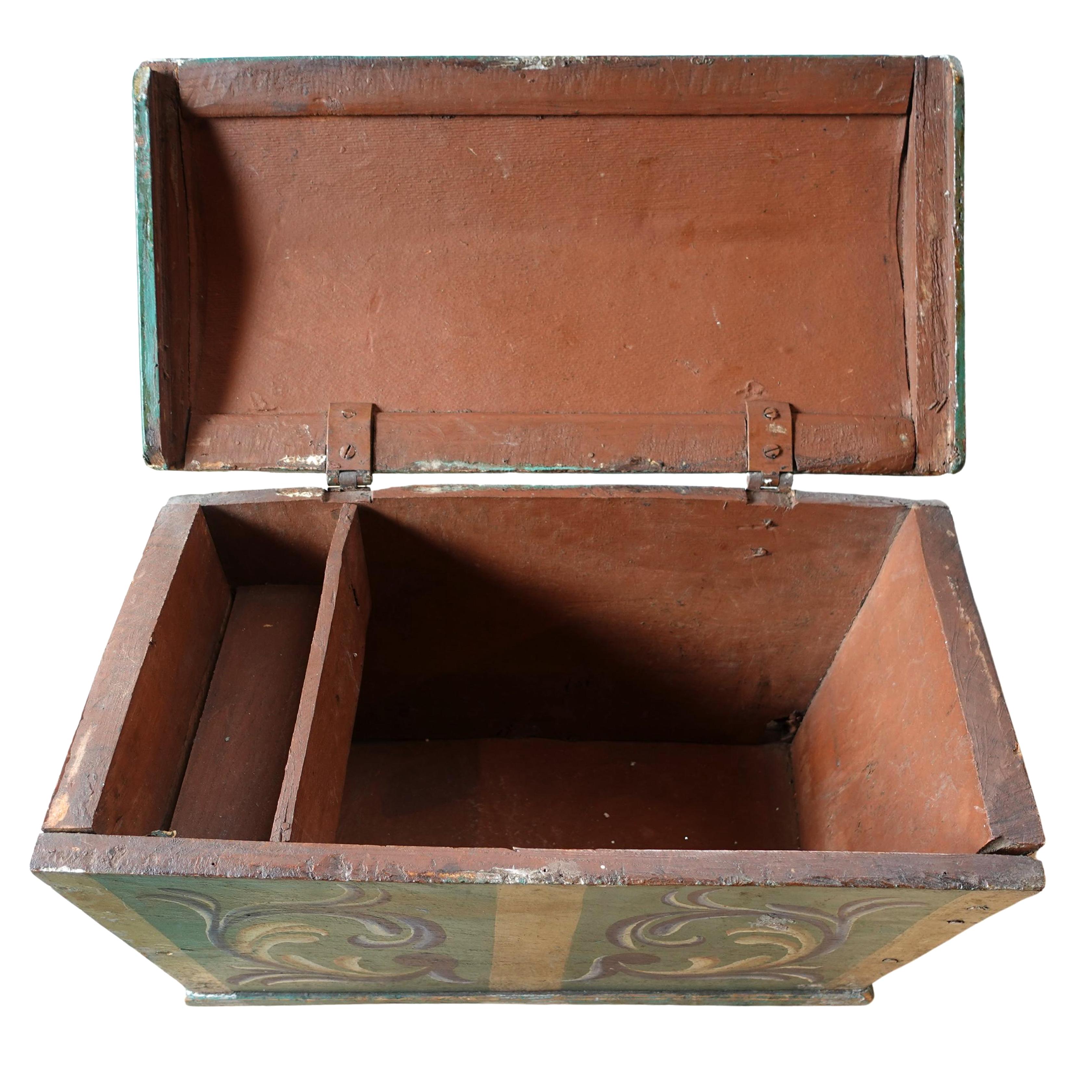 Swedish 19th century Folk Art Hand-painted Scandinavian Immigrants Box For Sale