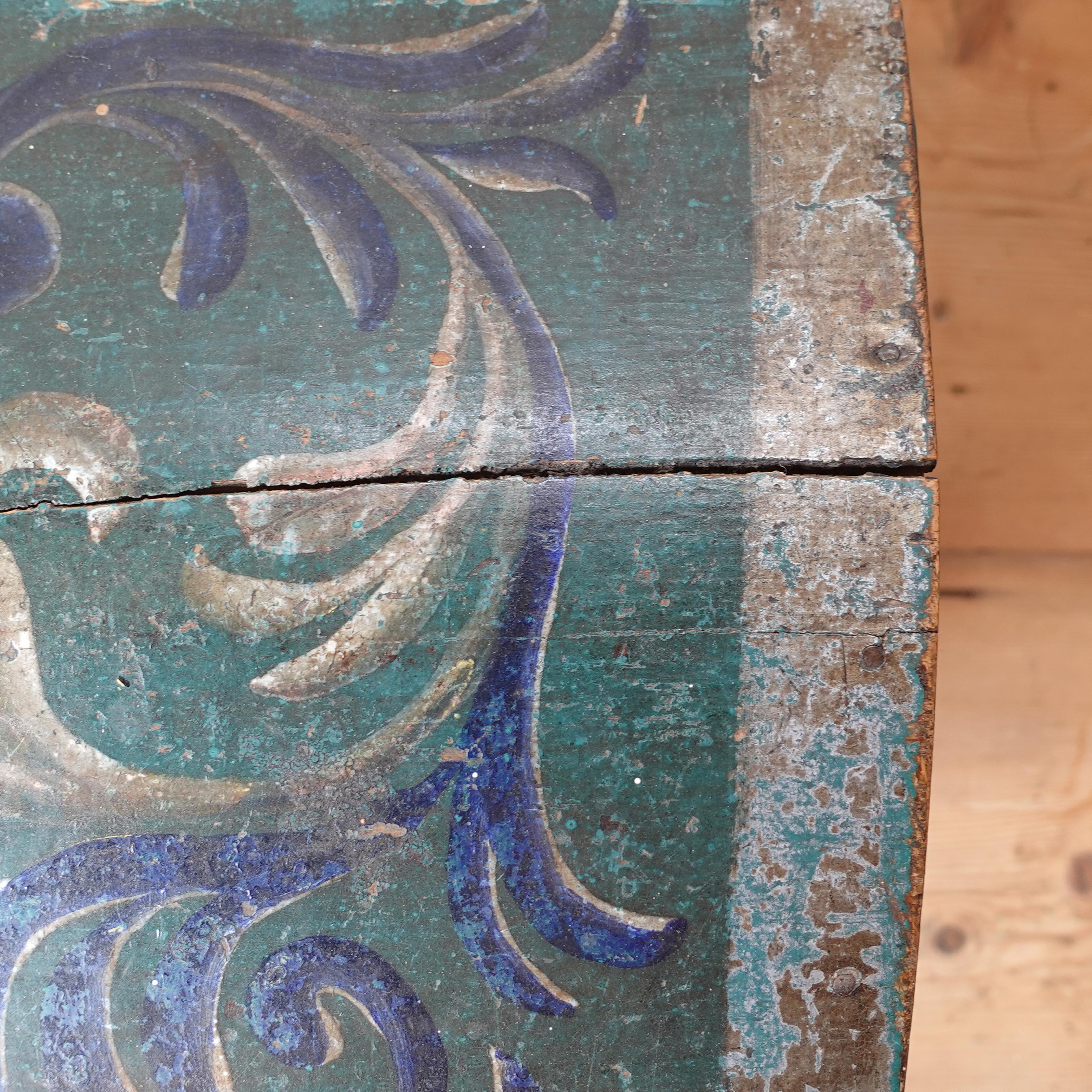 19th Century 19th century Folk Art Hand-painted Scandinavian Immigrants Box For Sale