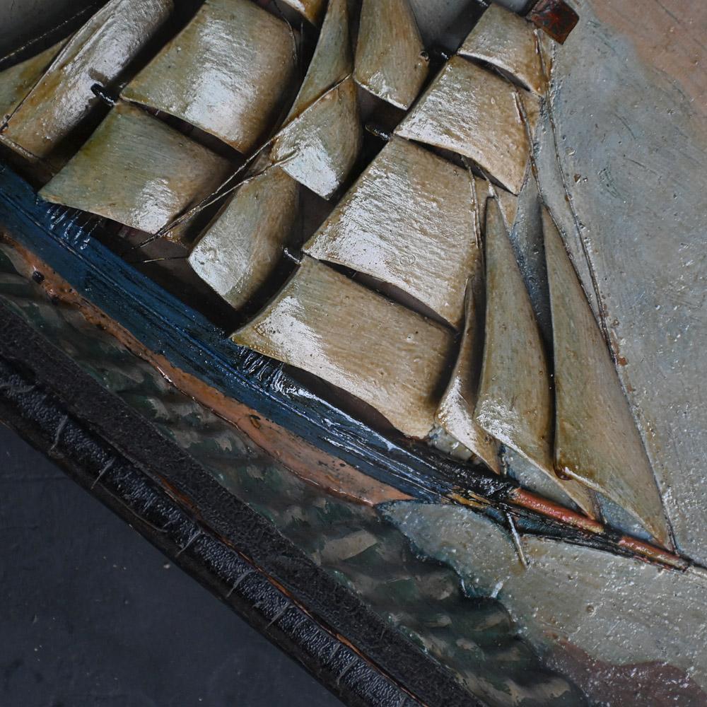 19th Century Folk Art Hand Painted Ship Diorama 3