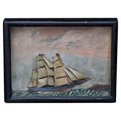 19th Century Folk Art Hand Painted Ship Diorama