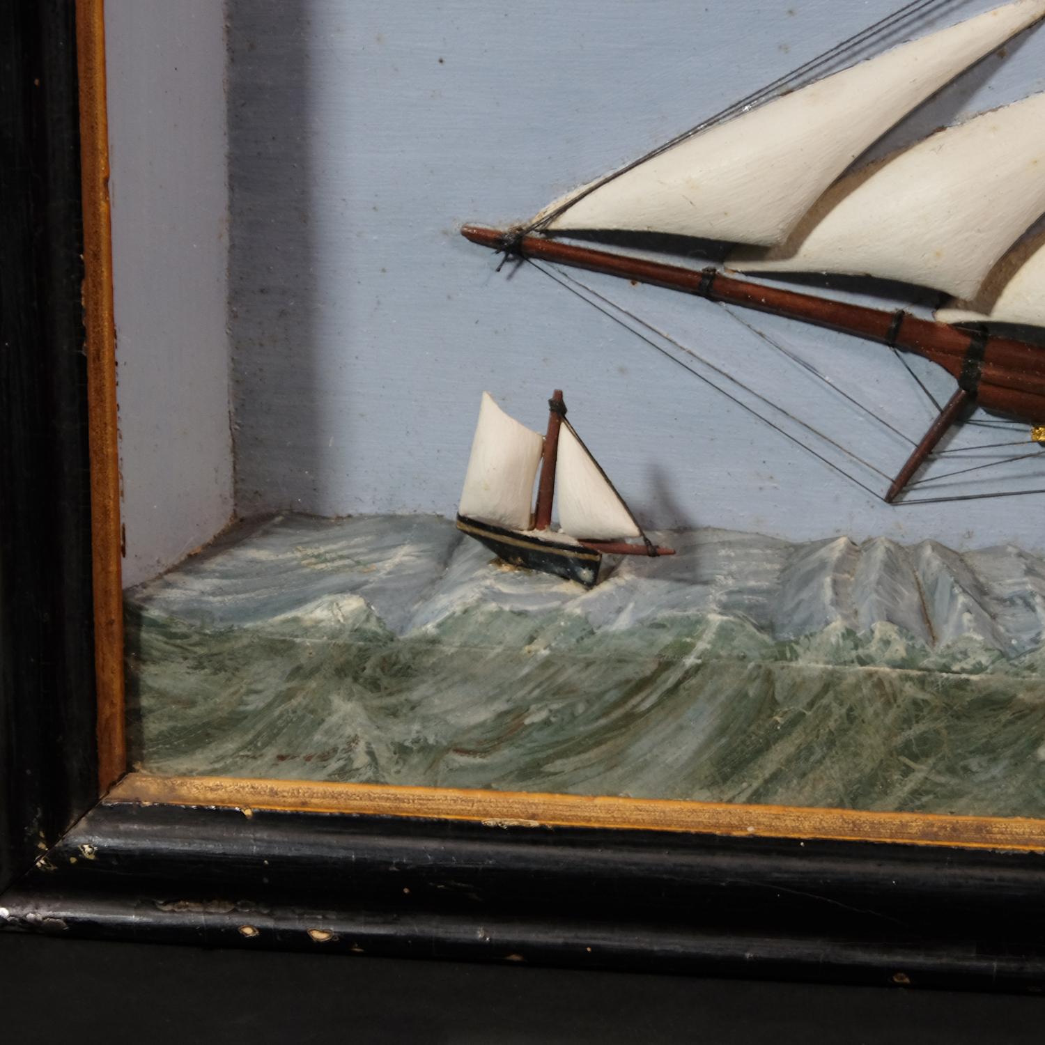 19th Century Folk Art Marine Diorama of a Full Sailed Brig, English, Original In Good Condition In Totnes, GB
