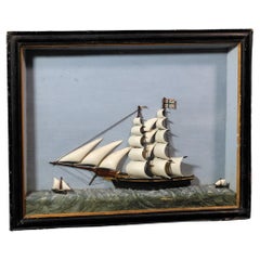 19th Century Folk Art Marine Diorama of a Full Sailed Brig, English, Original