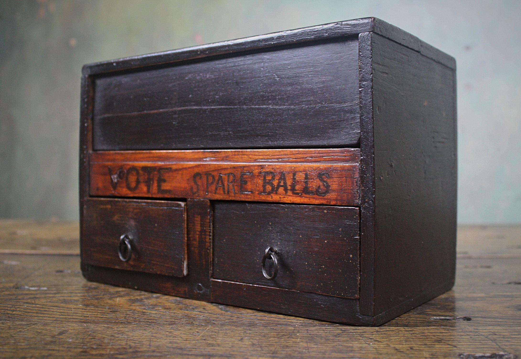 An unusual ballot box late 19th century in age with scraffito lettering 