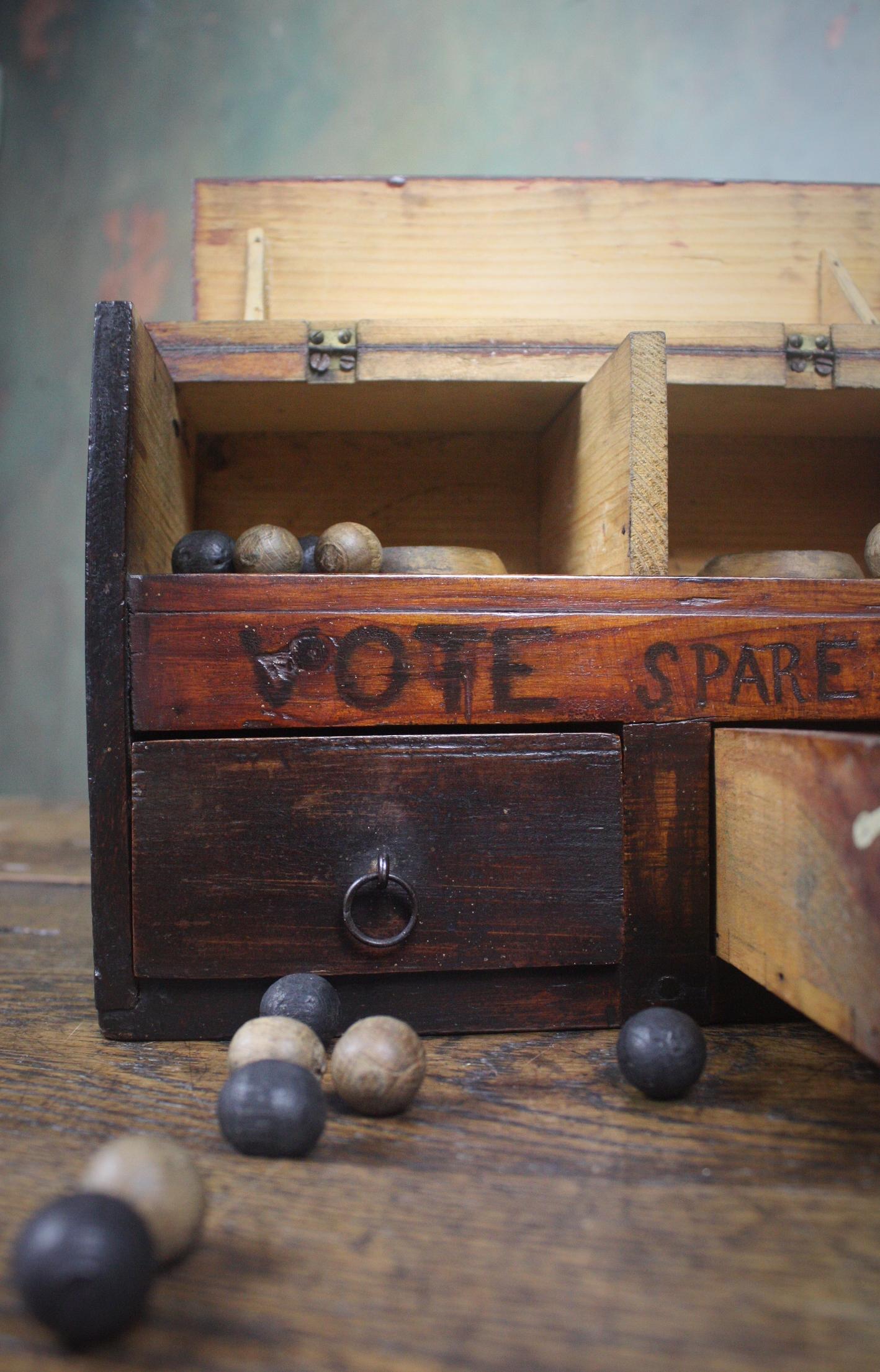English 19th Century Folk Art Masonic Fraternities Sororities Voting Ballot Box & Balls