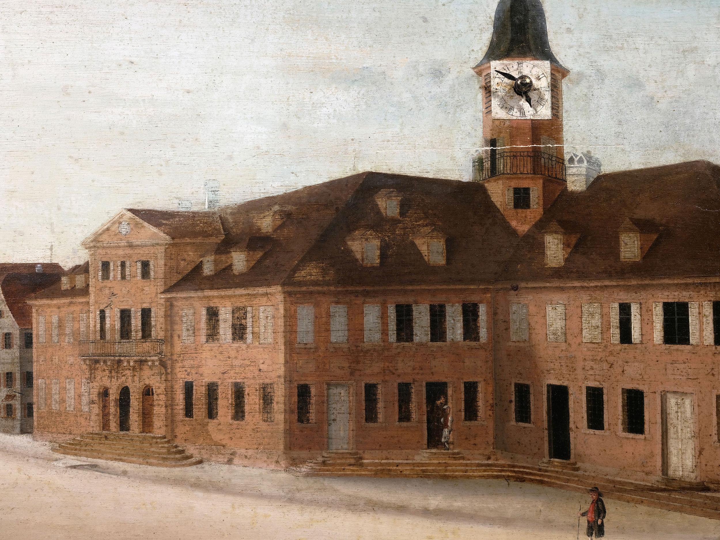 XIXe siècle Peinture d'horloge mécanique d'art populaire du 19e siècle en vente