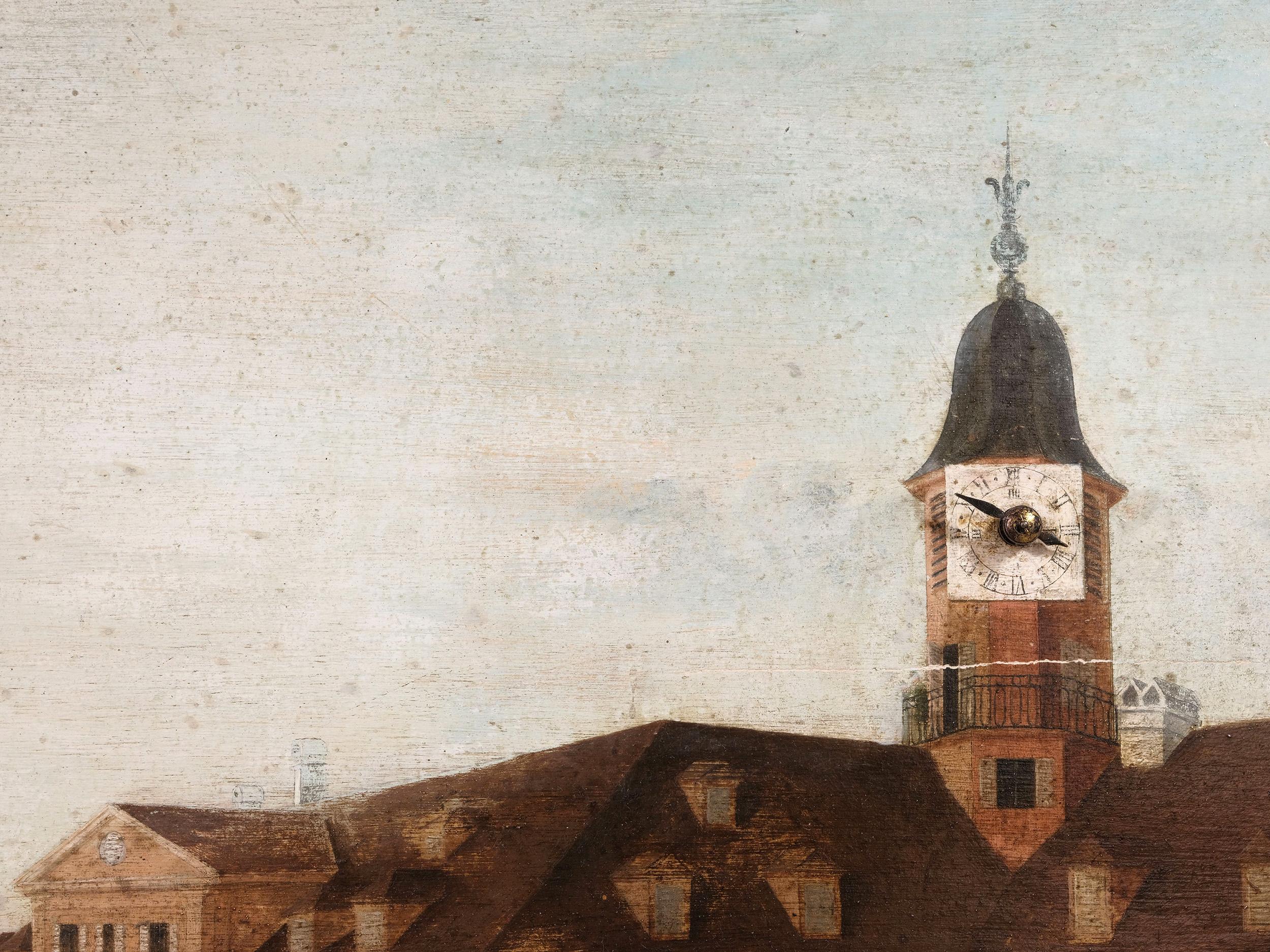 Bois Peinture d'horloge mécanique d'art populaire du 19e siècle en vente