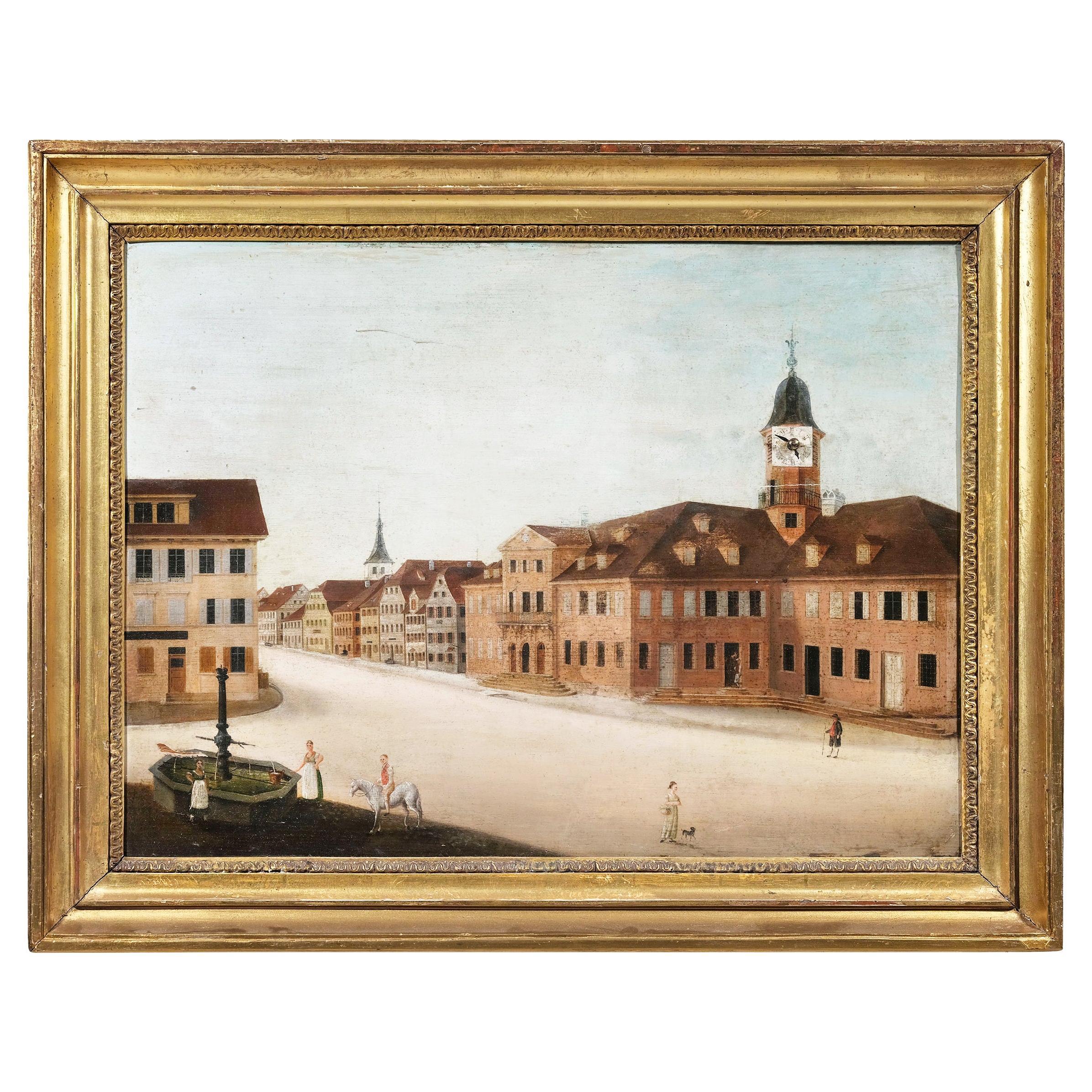 19th Century Folk Art Mechanical Clock Painting