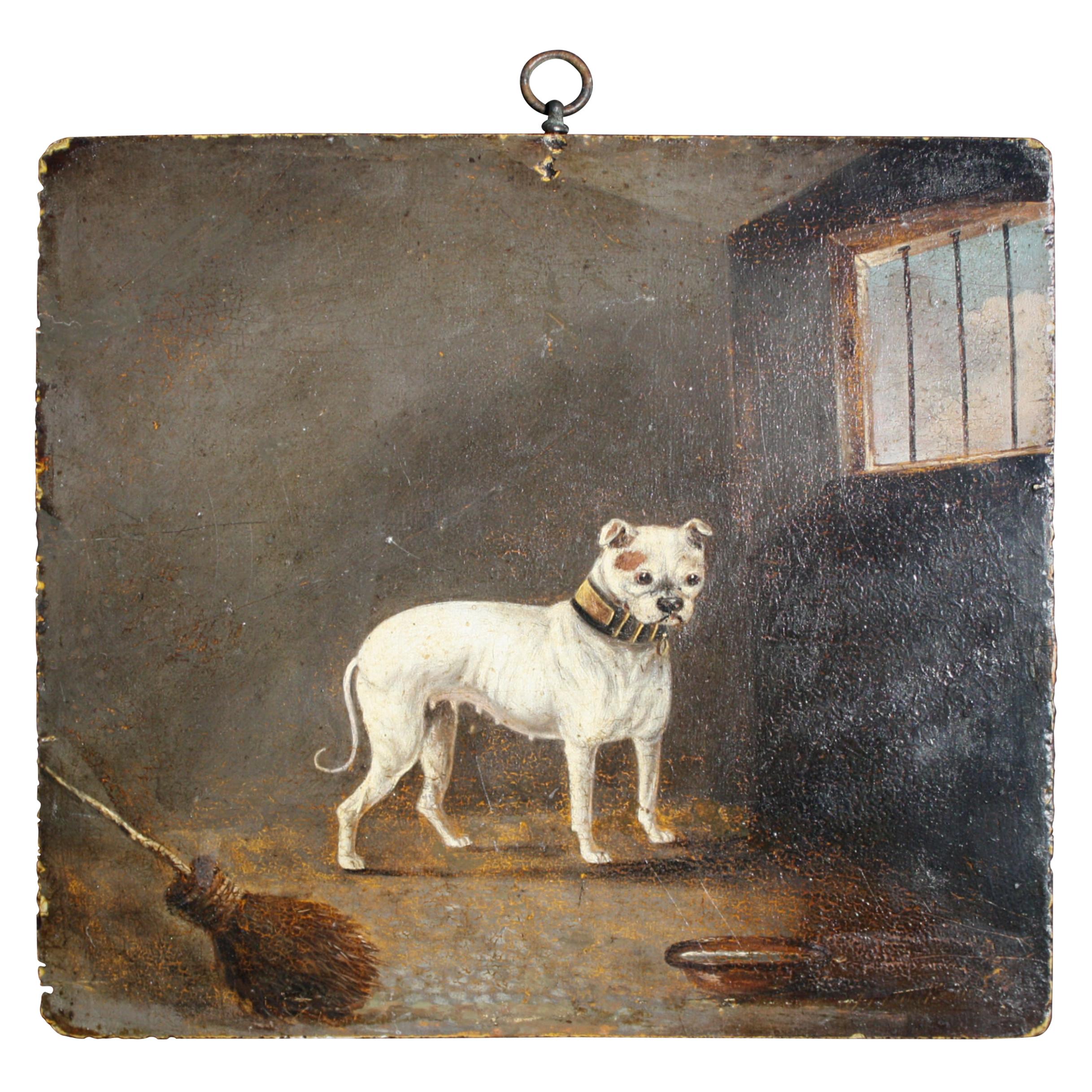 19th Century Folk Art Oil on Board James Lawrence Clark, Cream Bull Dog