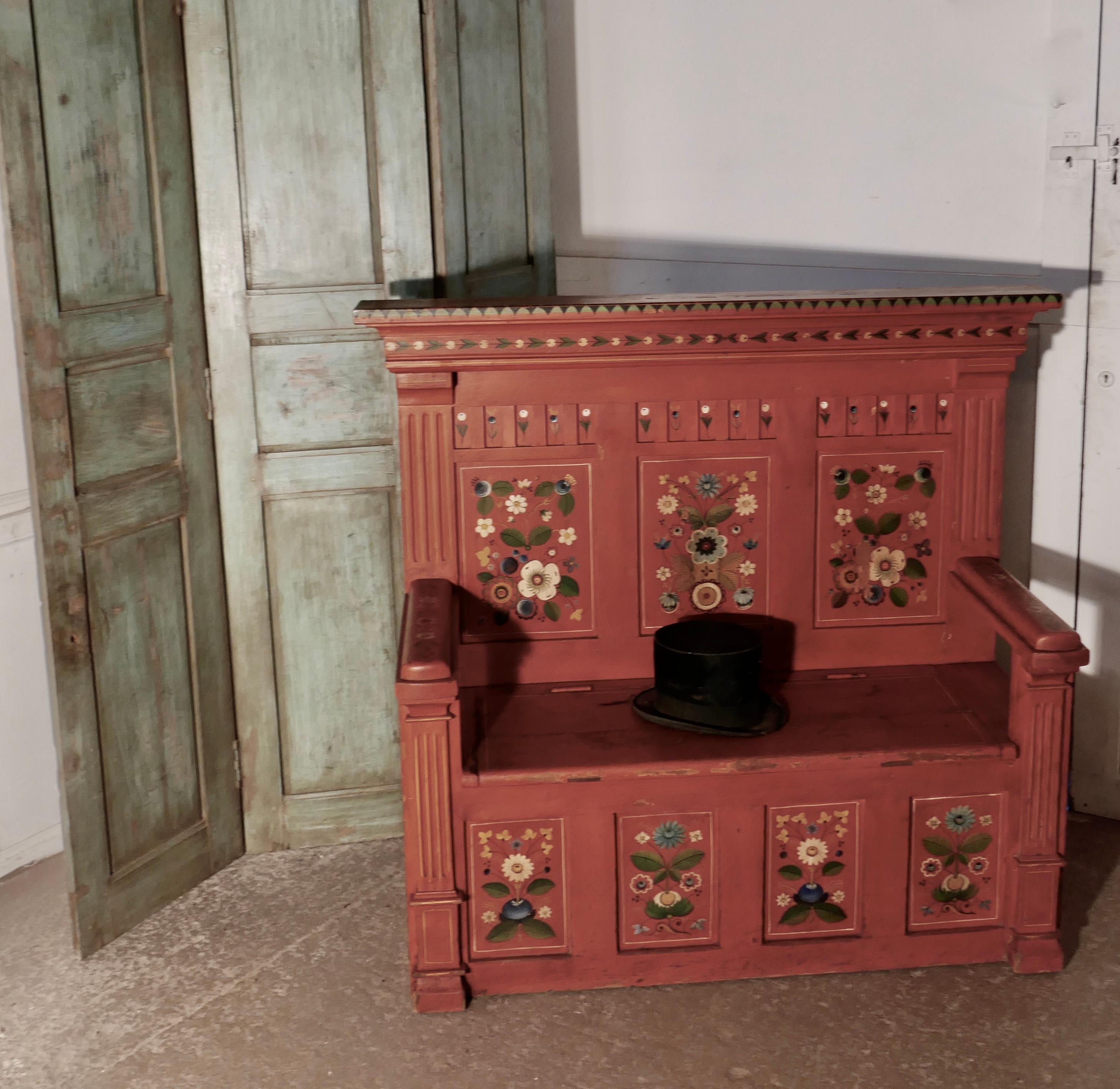 19th Century Folk Art Painted High Back Settle In Good Condition In Chillerton, Isle of Wight