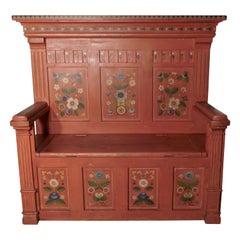 Antique 19th Century Folk Art Painted High Back Settle