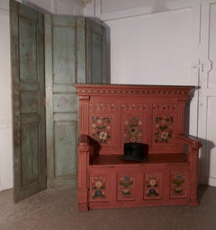 19th Century Folk Art Painted High Back Settle
