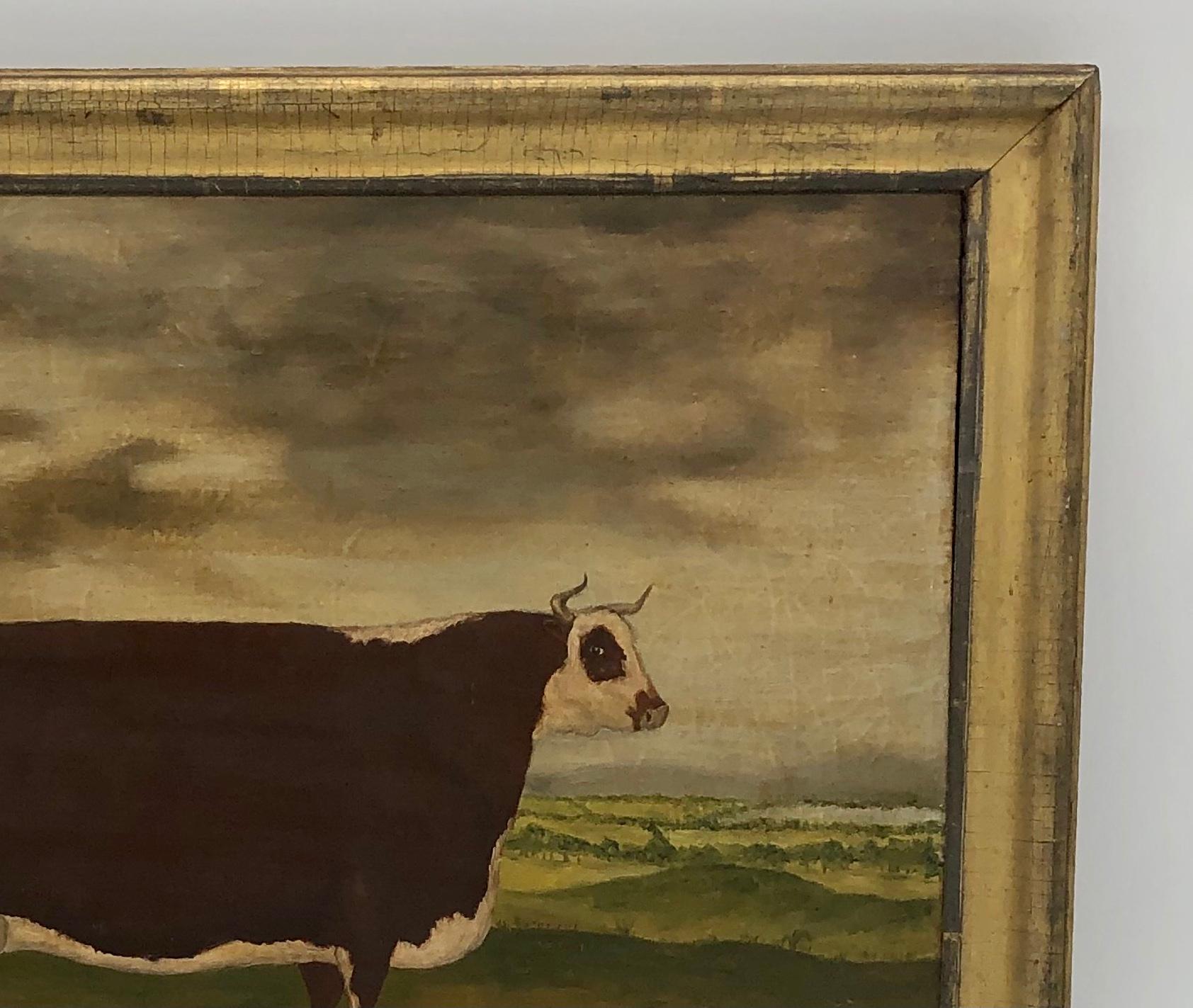 English 19th Century Folk Art Painting of a Prize Bull
