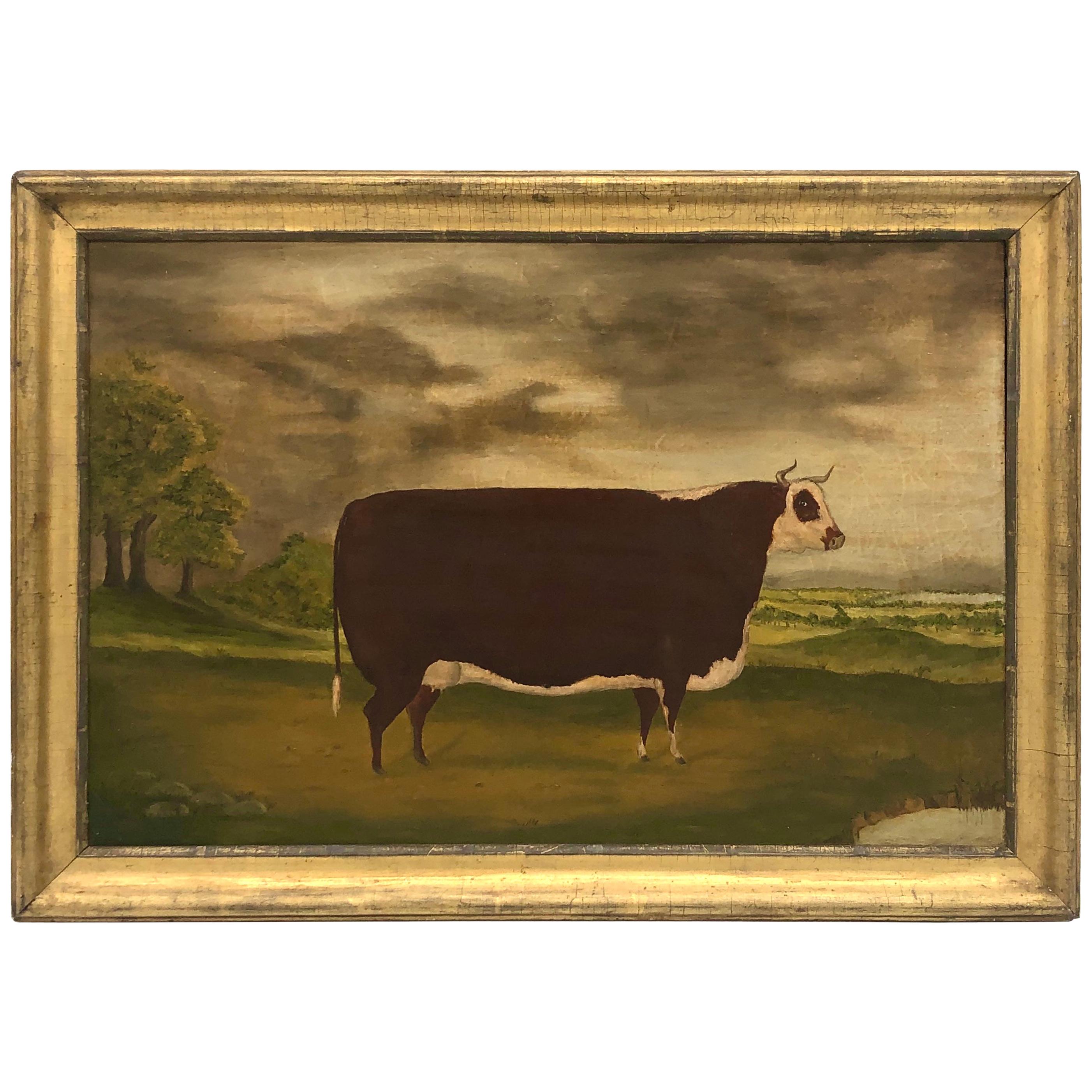 19th Century Folk Art Painting of a Prize Bull