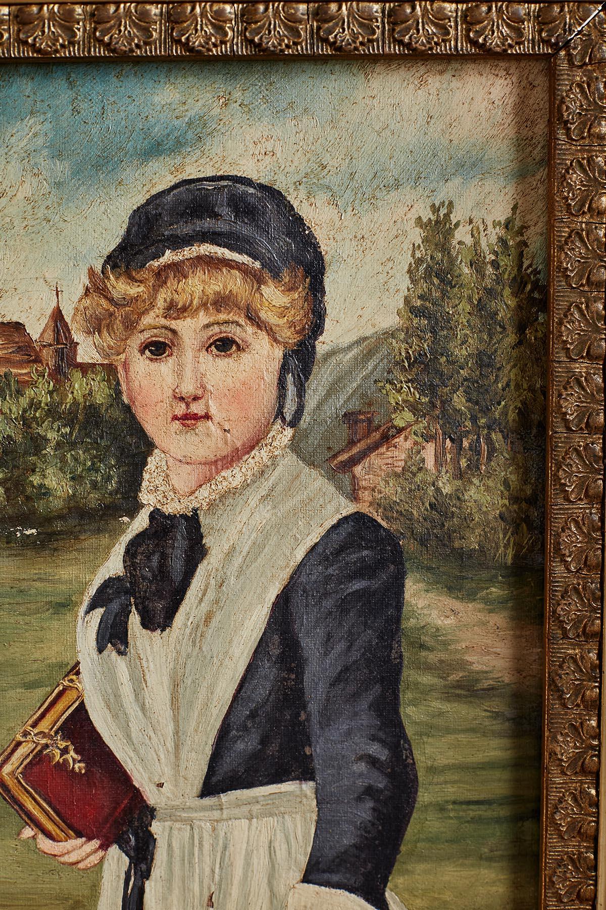 Peinture d'art populaire du XIXe siècle représentant une jeune fille en vente 7
