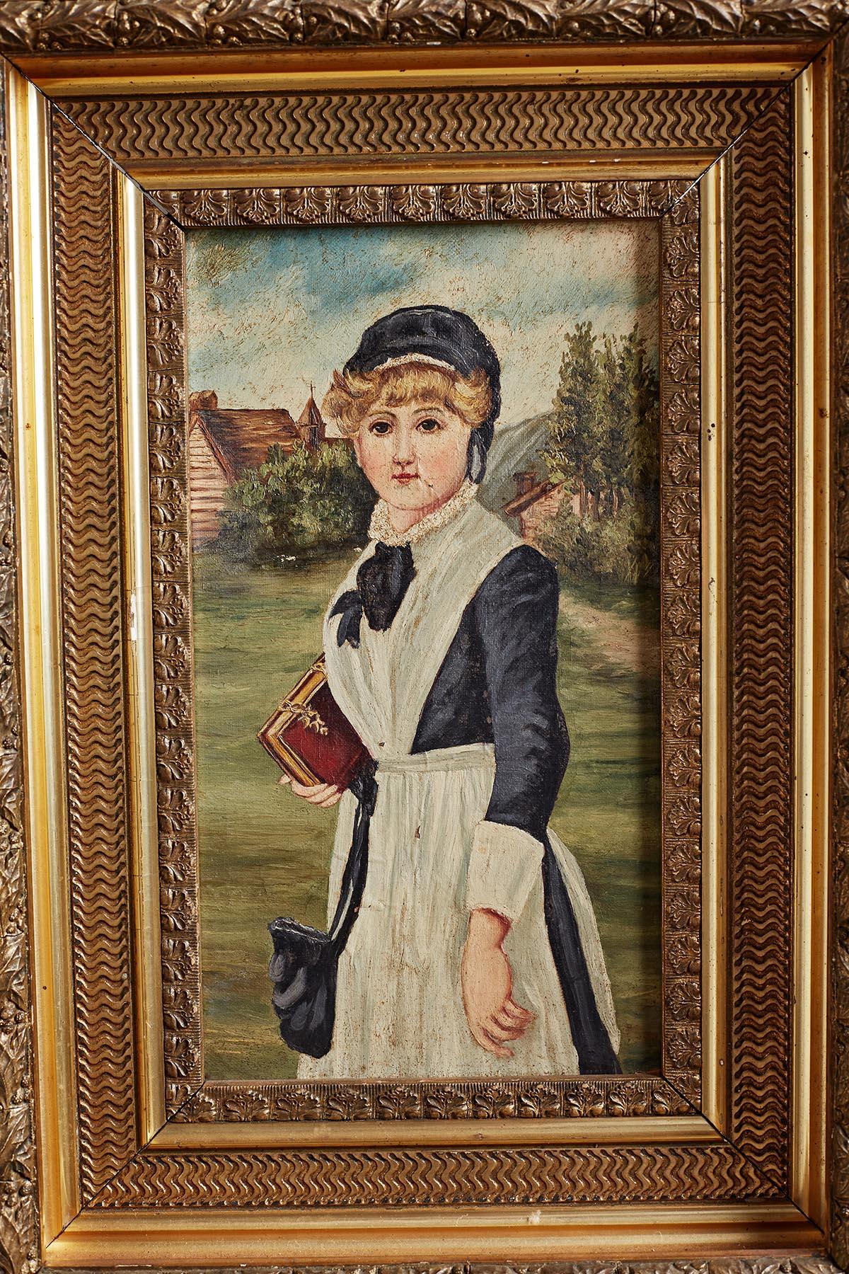 European 19th Century Folk Art Painting of a Young Girl For Sale