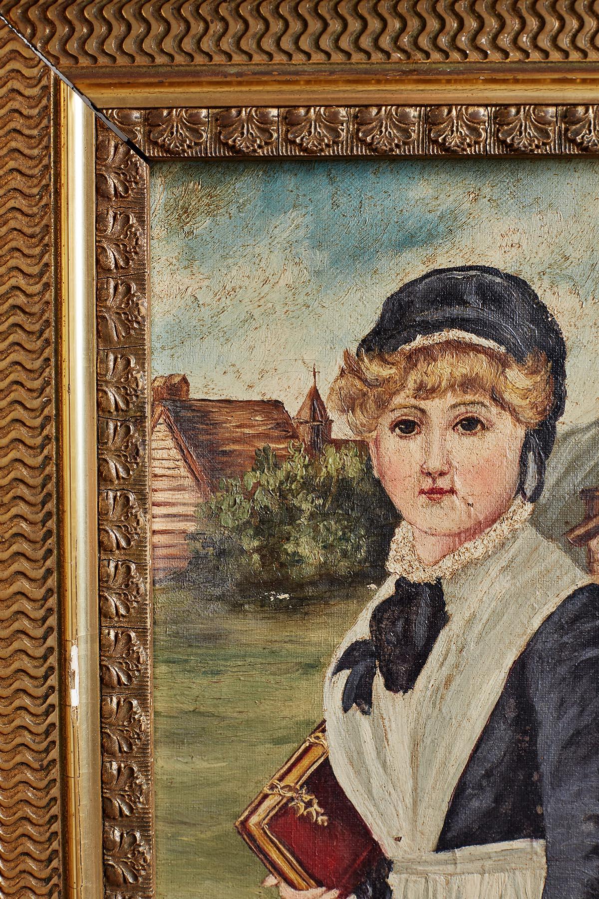 Peinture d'art populaire du XIXe siècle représentant une jeune fille en vente 1
