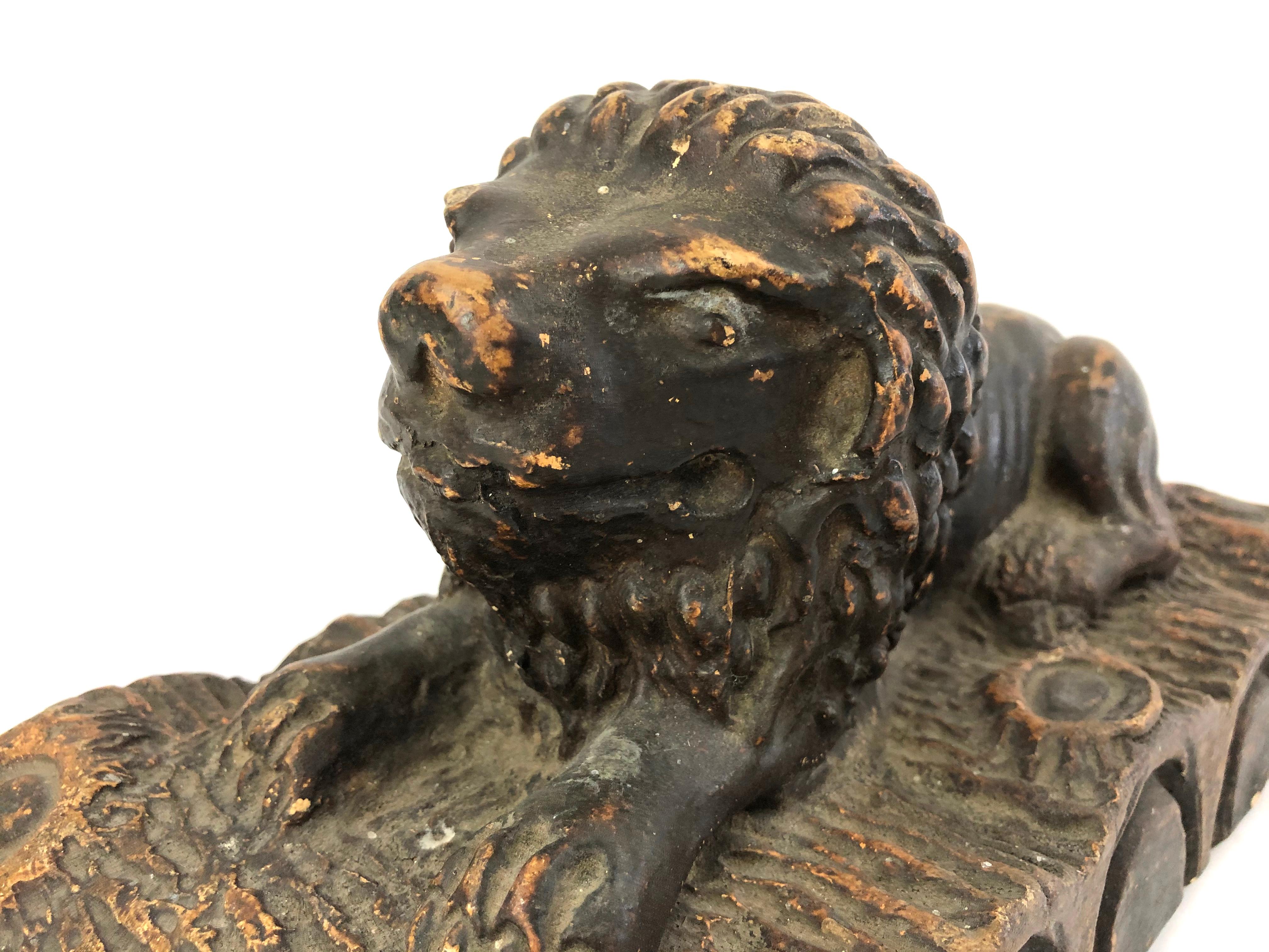 19th Century Folk Art Pottery Sculpture of a Lion 5