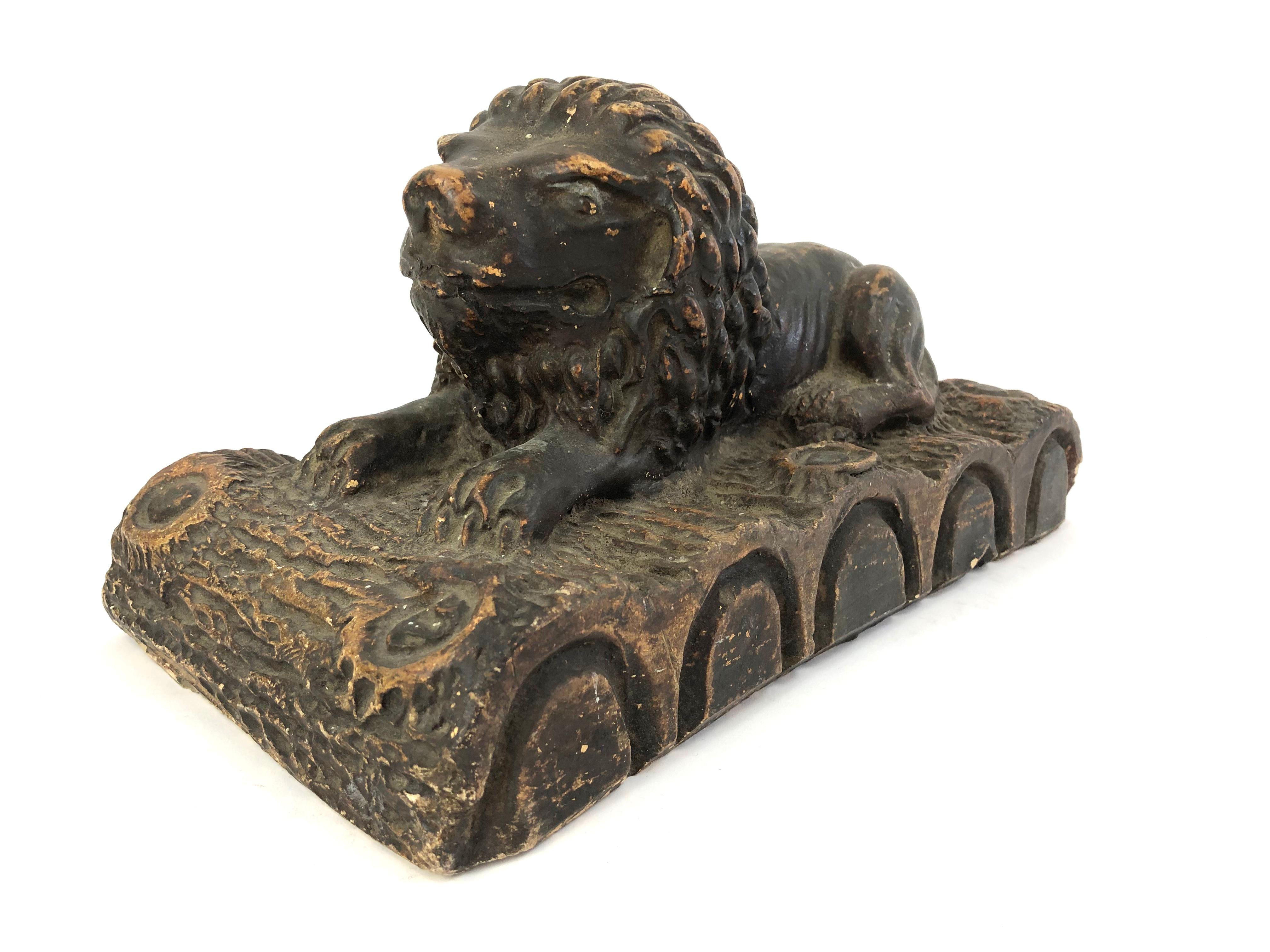 American 19th Century Folk Art Pottery Sculpture of a Lion