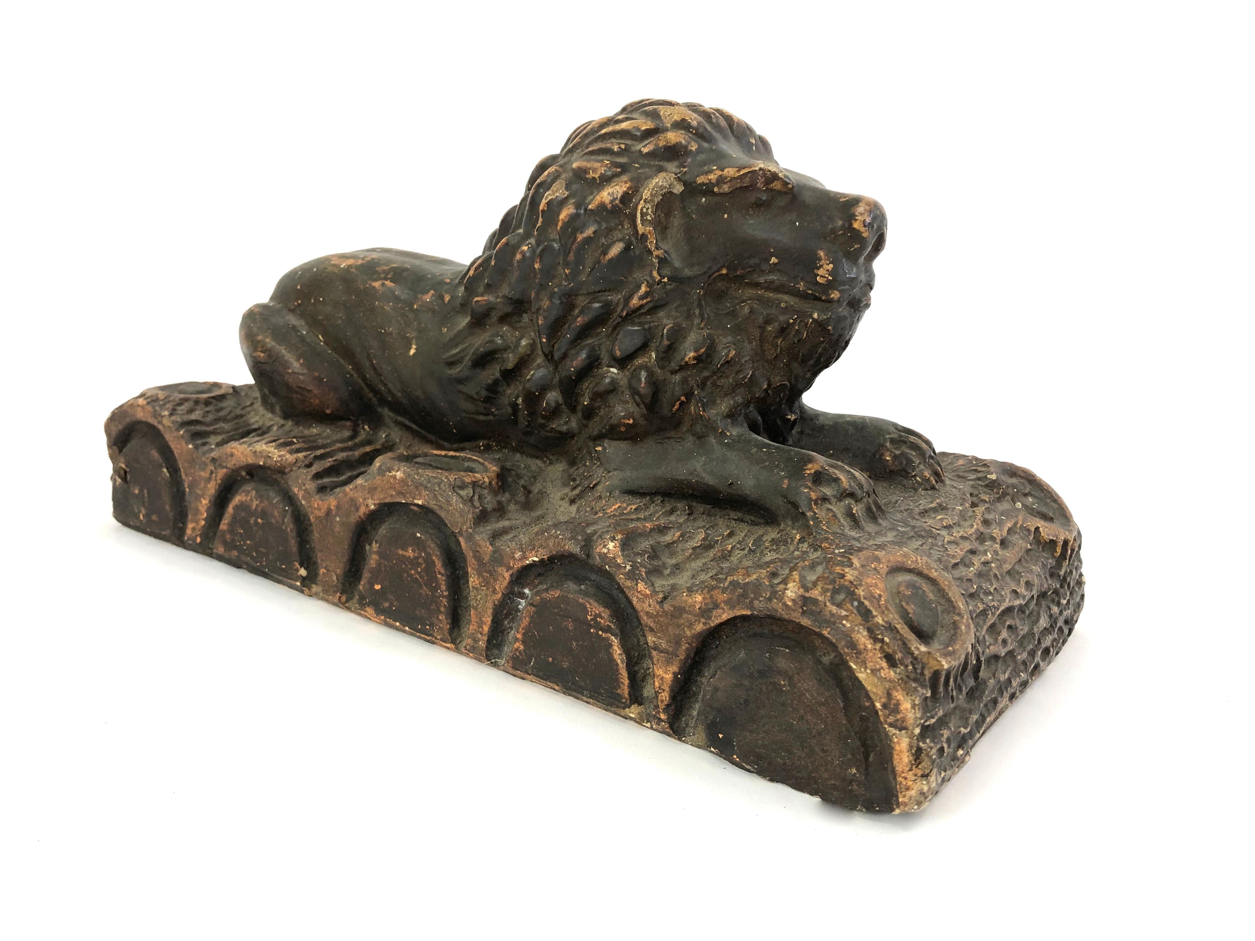 19th Century Folk Art Pottery Sculpture of a Lion In Good Condition In Essex, MA