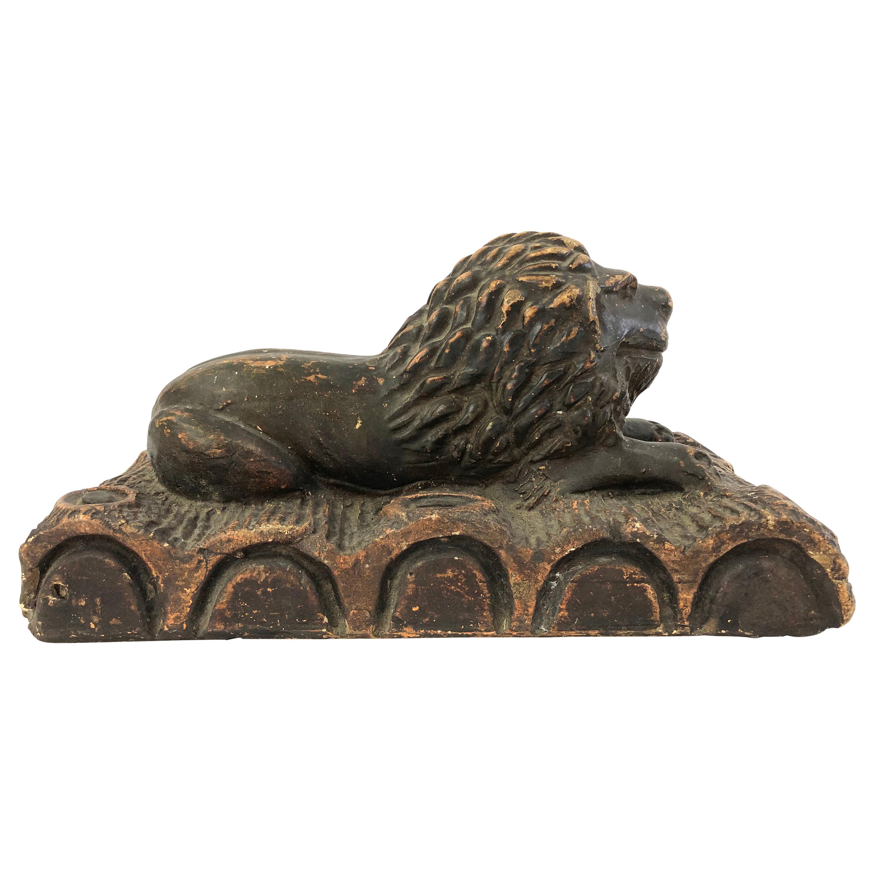 19th Century Folk Art Pottery Sculpture of a Lion