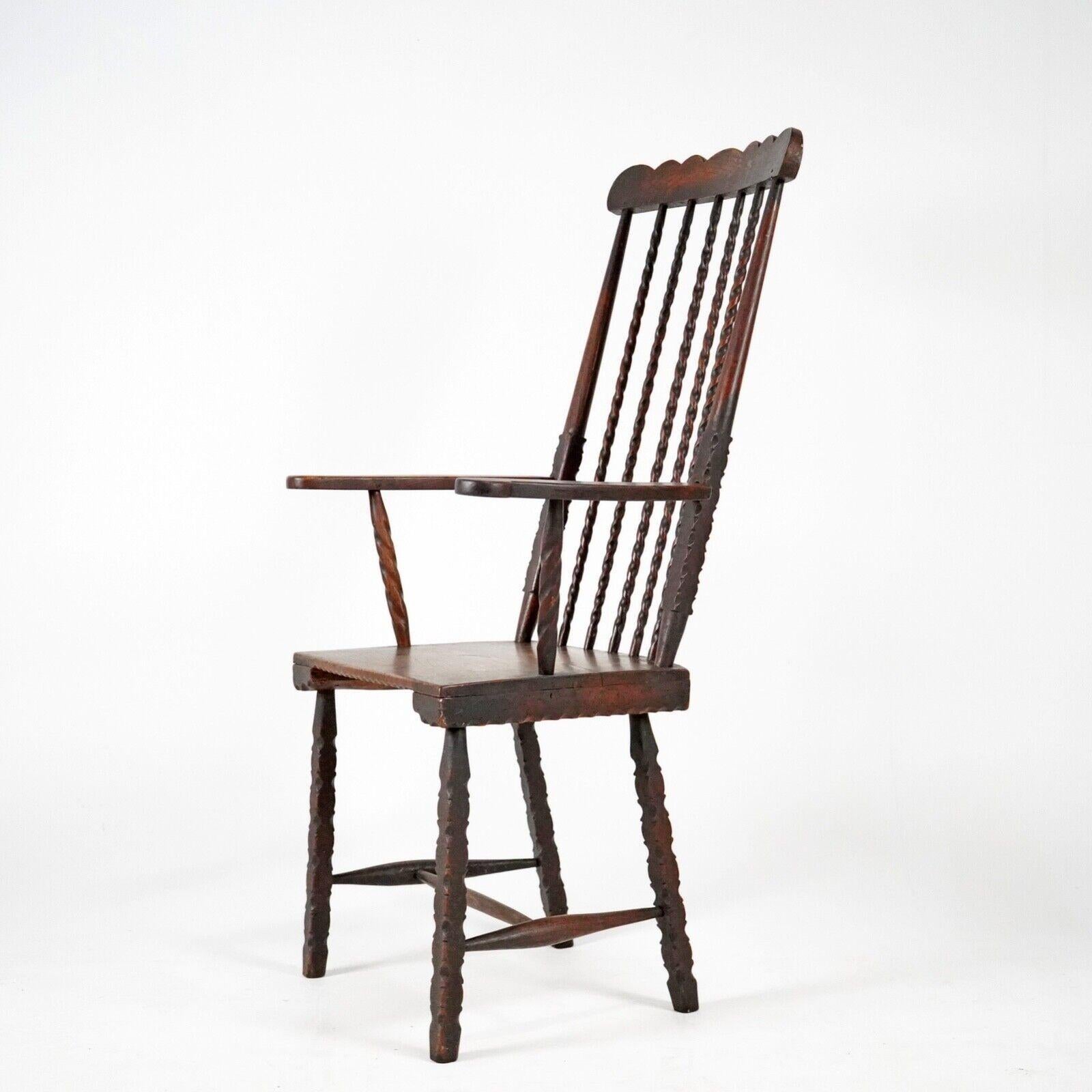 19th Century Folk Art Stick Back Chair Comb Back Windsor Antique Armchair 4