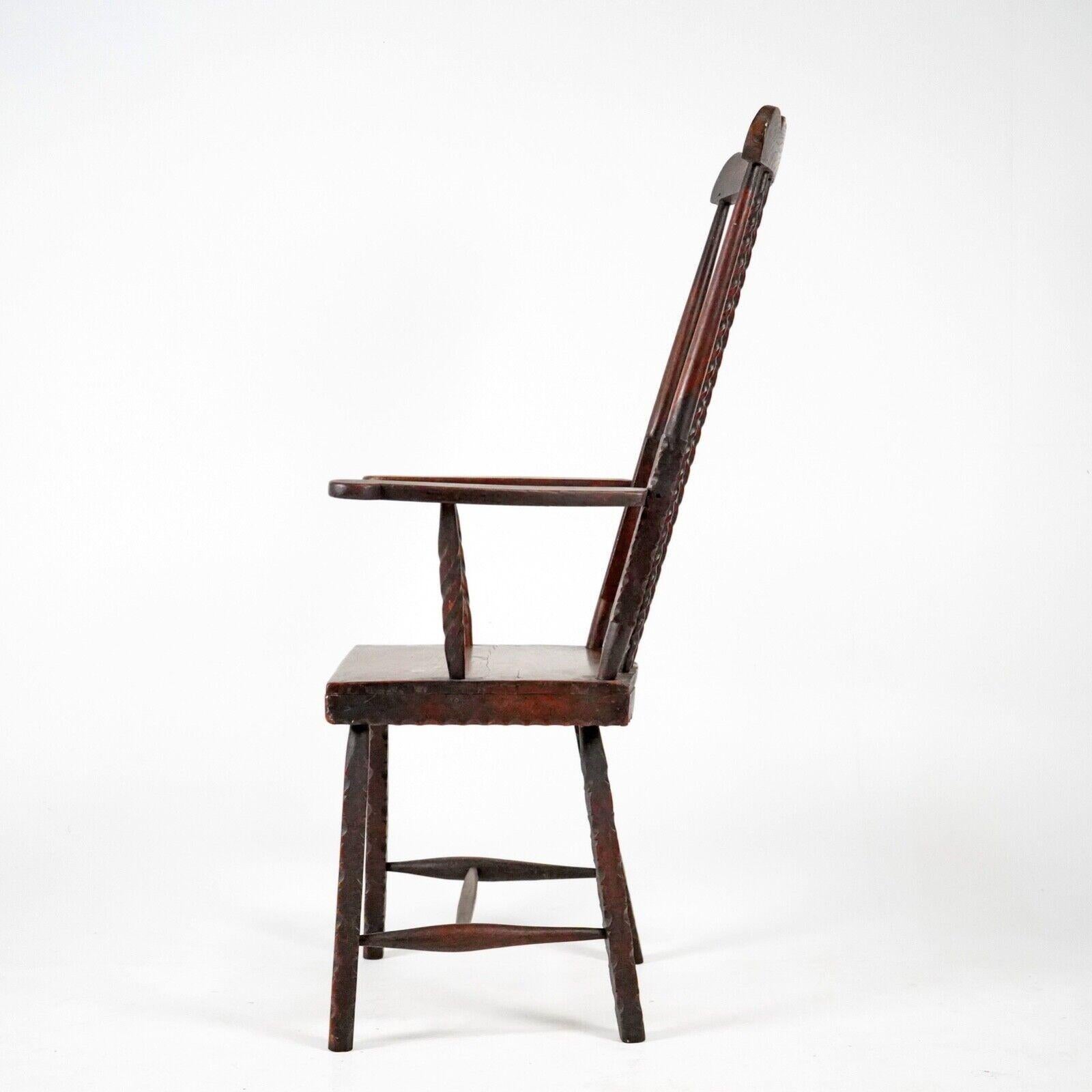 19th Century Folk Art Stick Back Chair Comb Back Windsor Antique Armchair 5