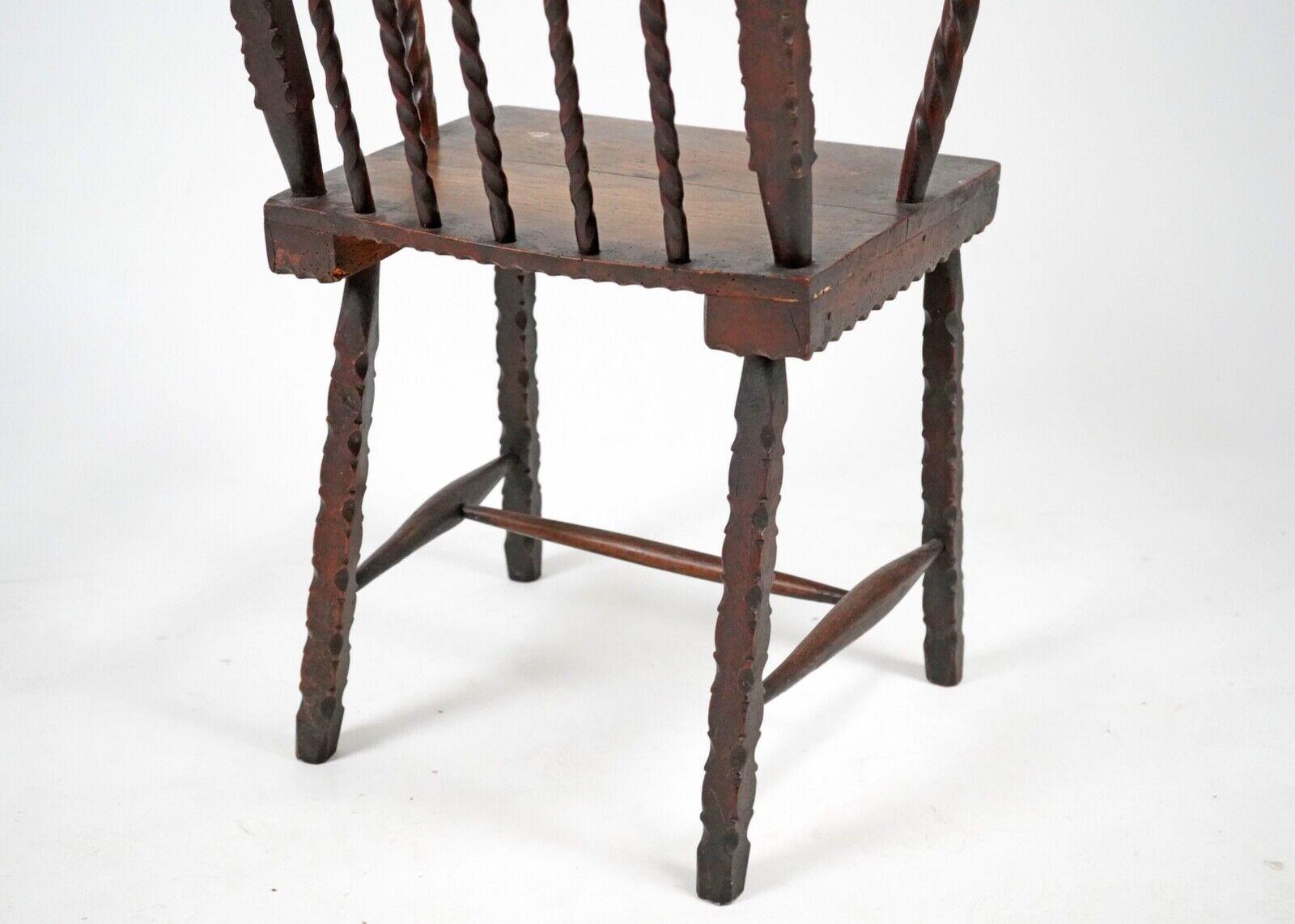 19th Century Folk Art Stick Back Chair Comb Back Windsor Antique Armchair 6