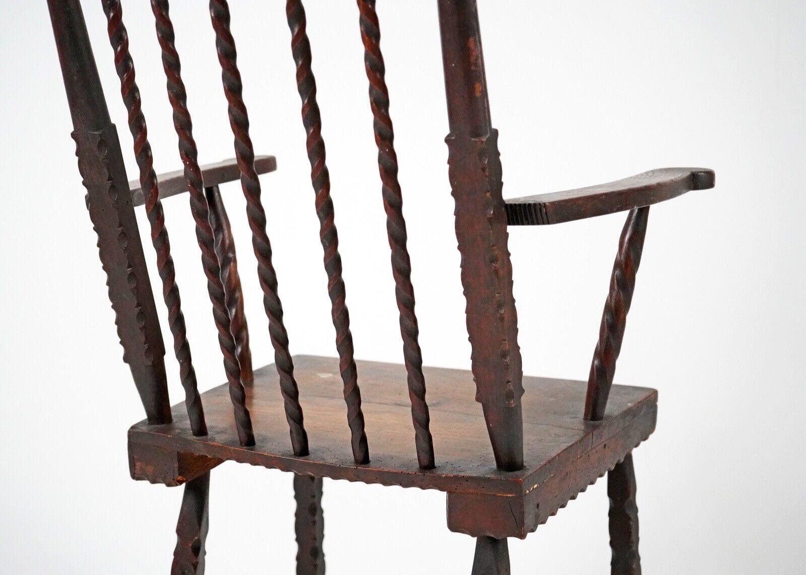 19th Century Folk Art Stick Back Chair Comb Back Windsor Antique Armchair 7