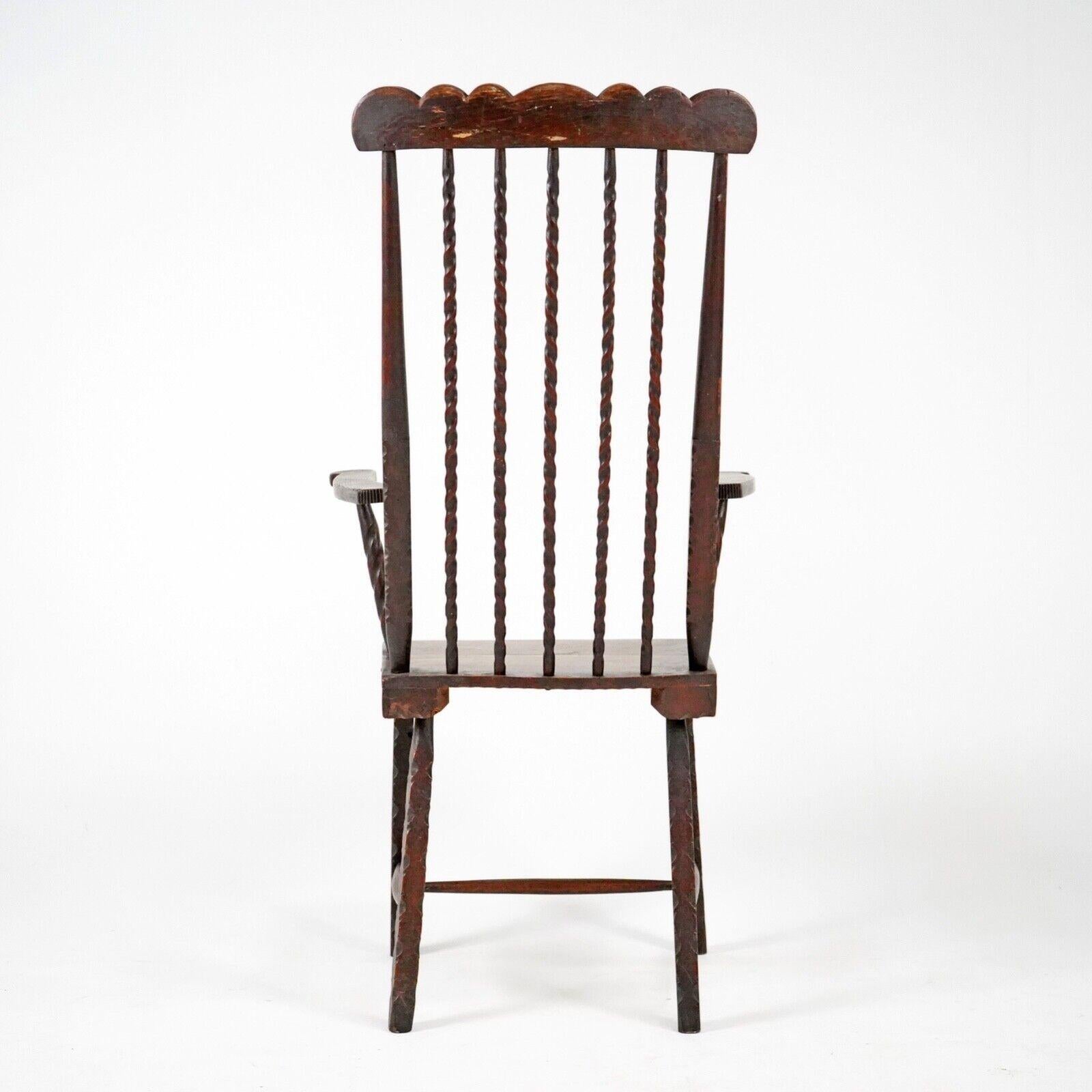 Country 19th Century Folk Art Stick Back Chair Comb Back Windsor Antique Armchair
