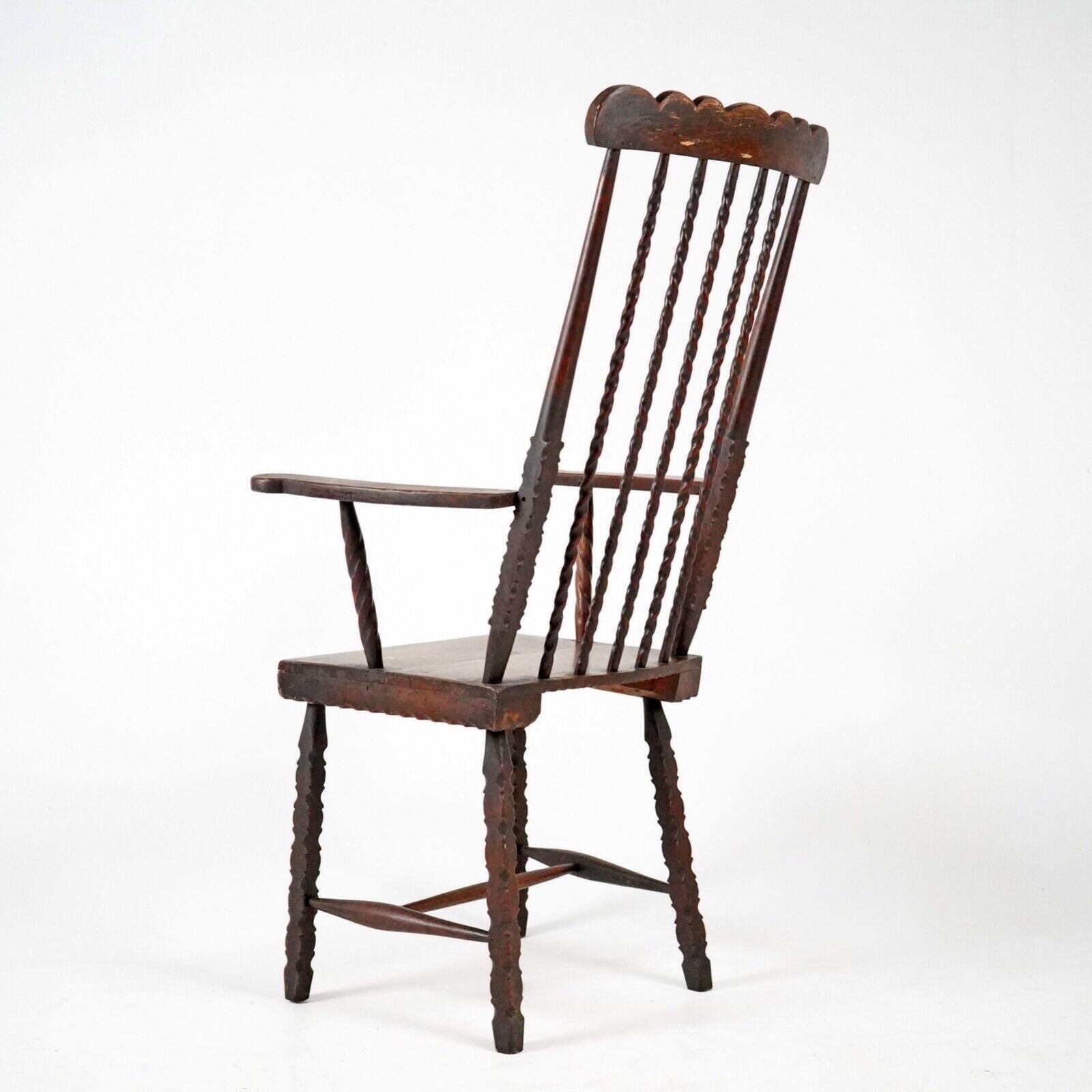 British 19th Century Folk Art Stick Back Chair Comb Back Windsor Antique Armchair