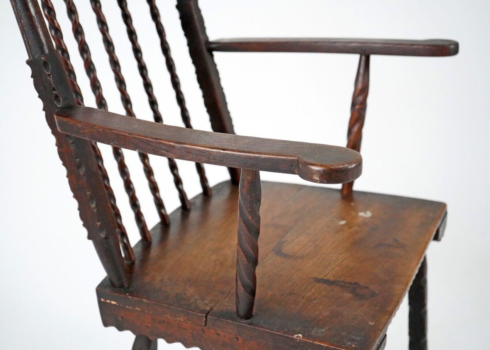 Elm 19th Century Folk Art Stick Back Chair Comb Back Windsor Antique Armchair