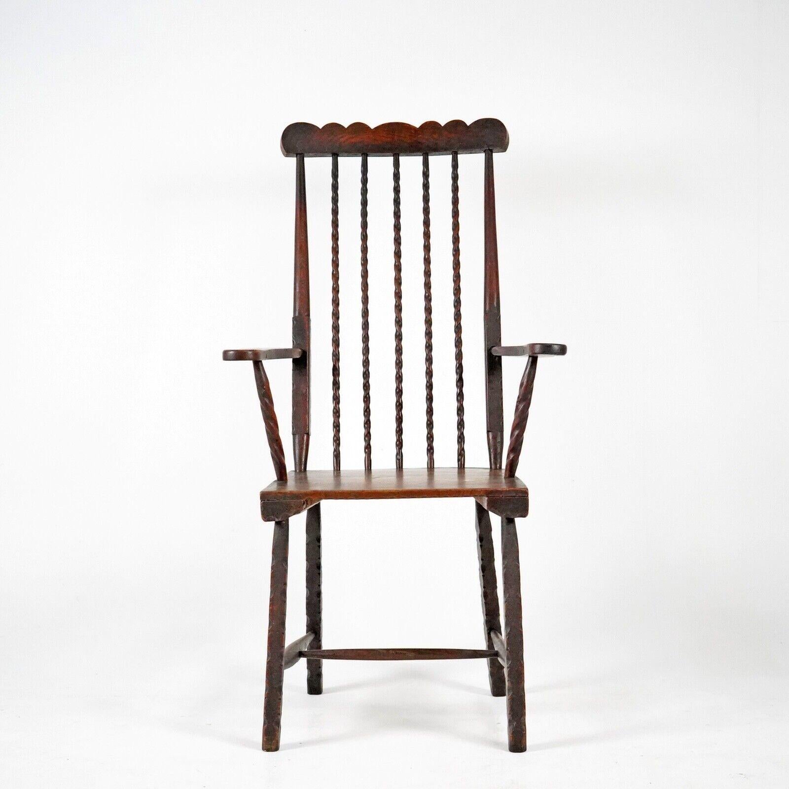 19th Century Folk Art Stick Back Chair Comb Back Windsor Antique Armchair 3