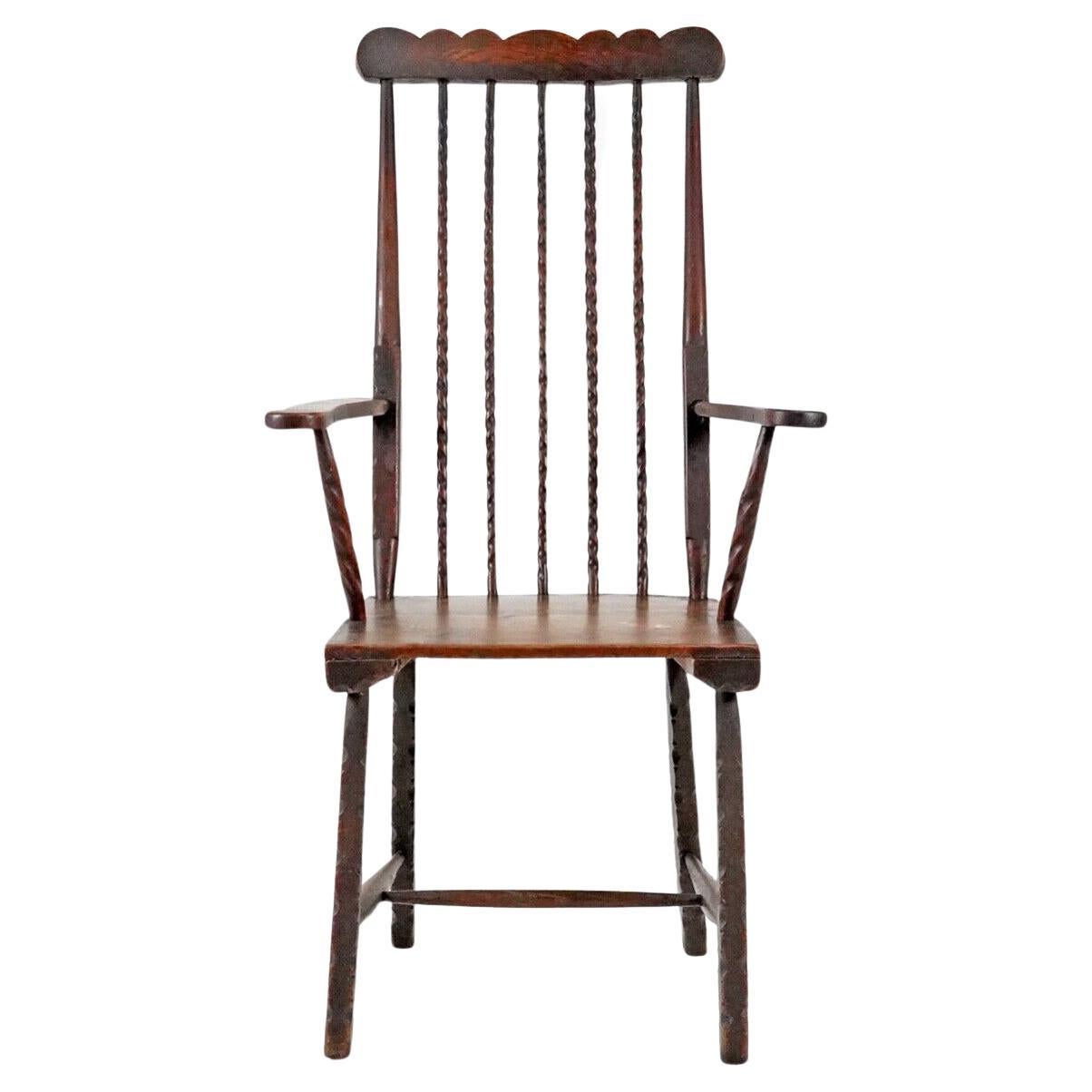 19th Century Folk Art Stick Back Chair Comb Back Windsor Antique Armchair