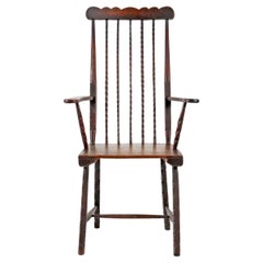 19ème siècle Folk Art Stick Back Chair Comb Back Windsor Antique Armchair
