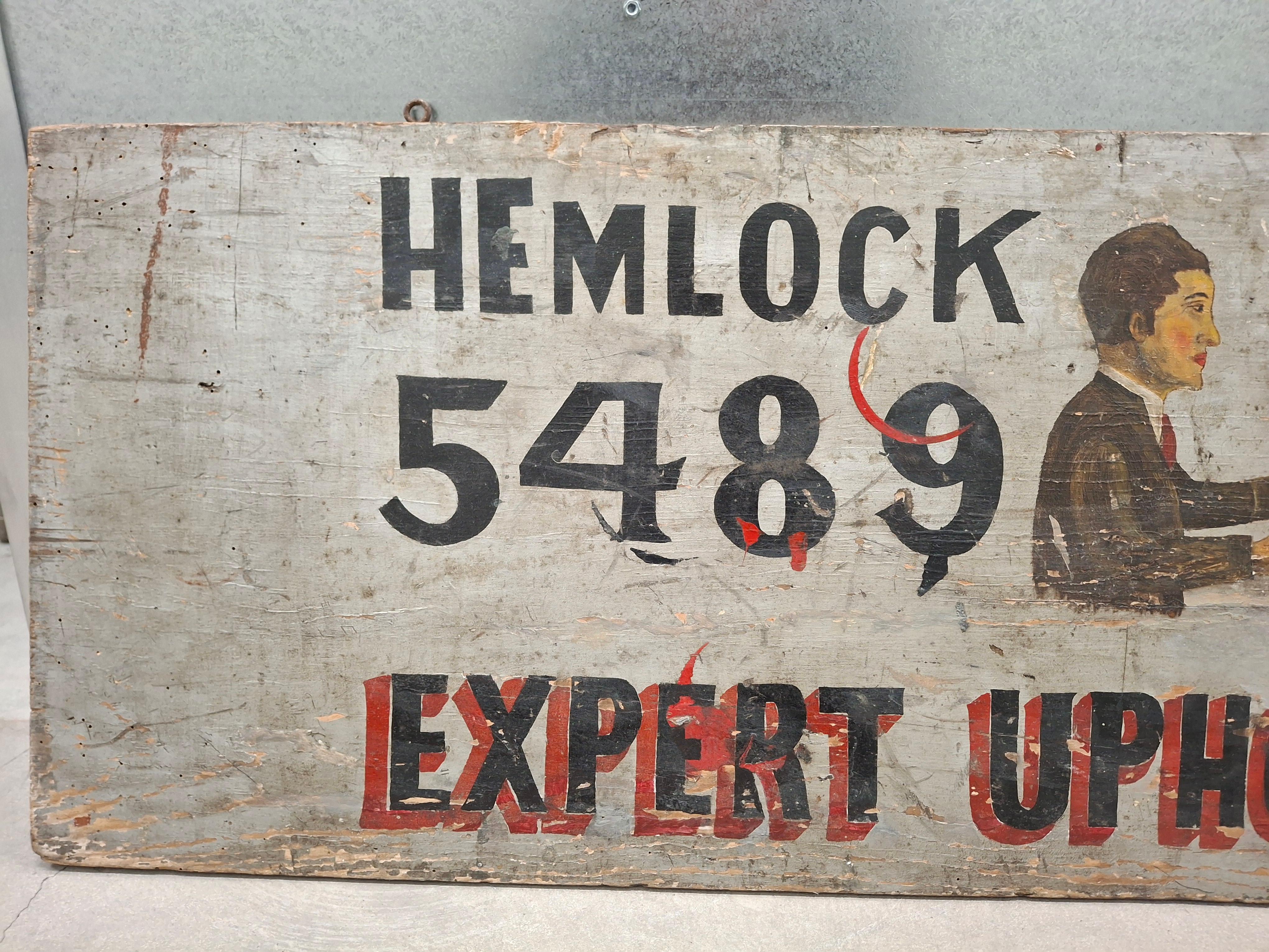 Wonderful 19th century hand painted folk art upholstery trade sign. Double sided wooden trade sign for an old upholstery shop in San Francisco.

A rare piece of San Francisco history!

14