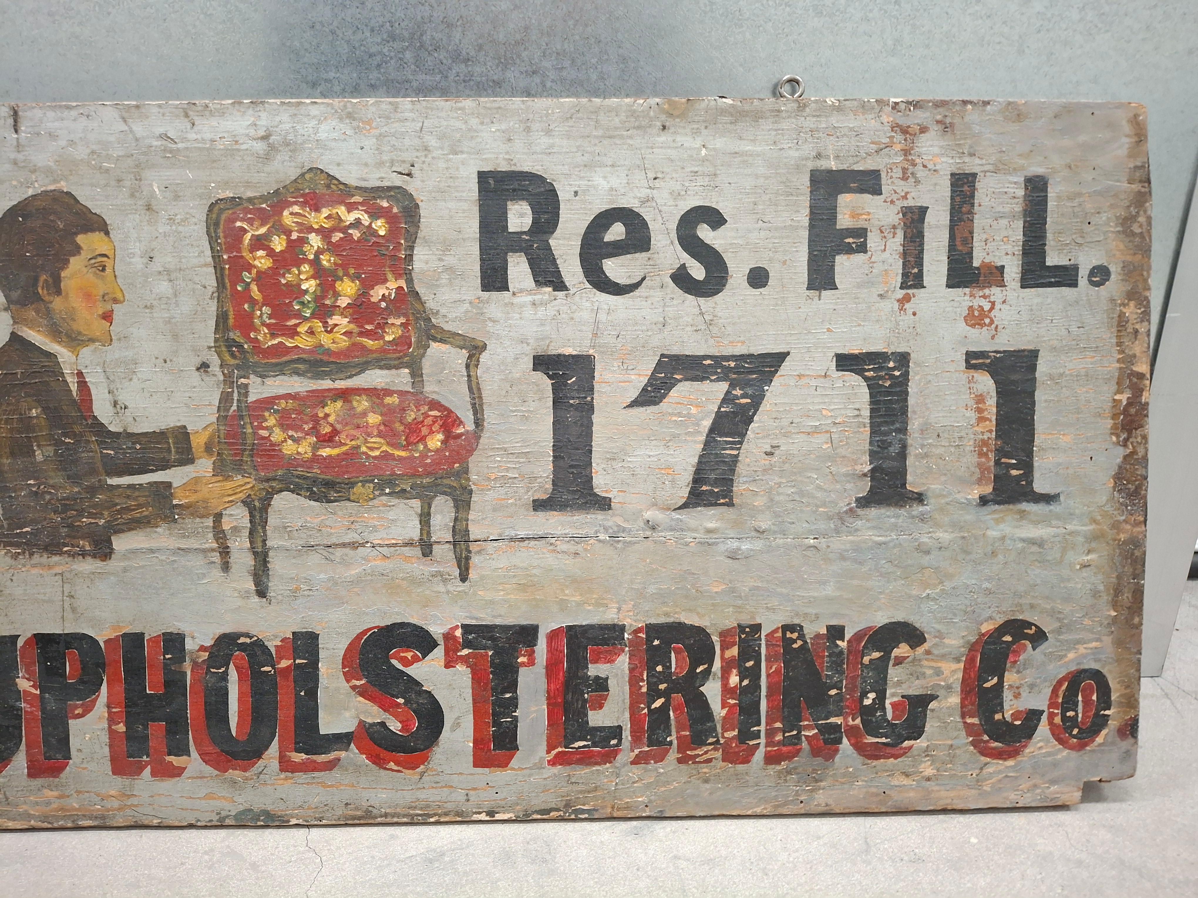 American 19th Century Folk Art Upholstery Trade Sign For Sale