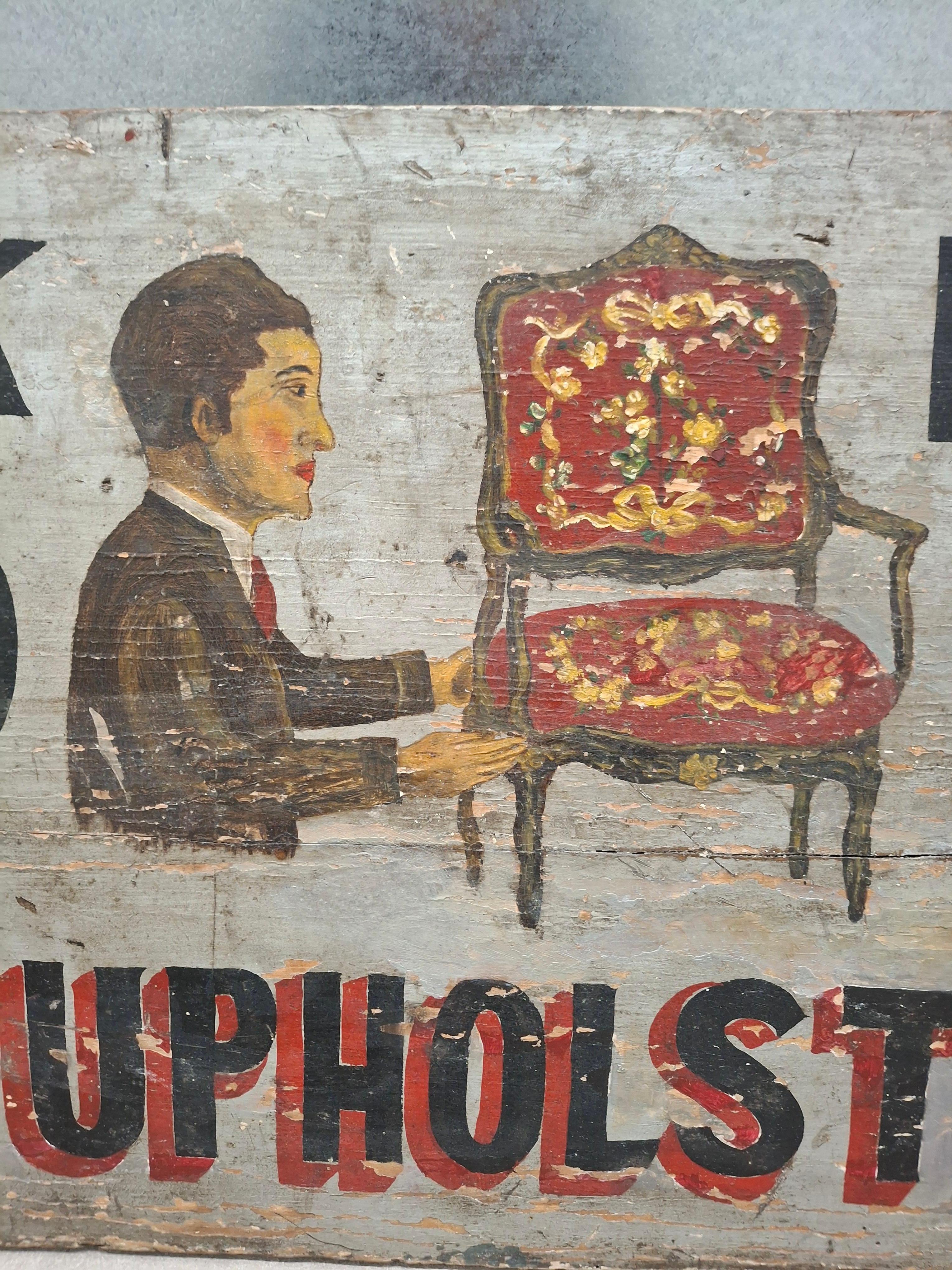 19th Century Folk Art Upholstery Trade Sign In Good Condition For Sale In San Francisco, CA