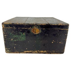 Antique 19th Century Folk Art Wood Black Painted Box