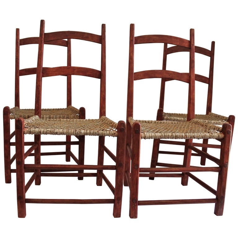 19th Century Folky Canadian Ladder Back Chairs/Set of Four at 1stDibs