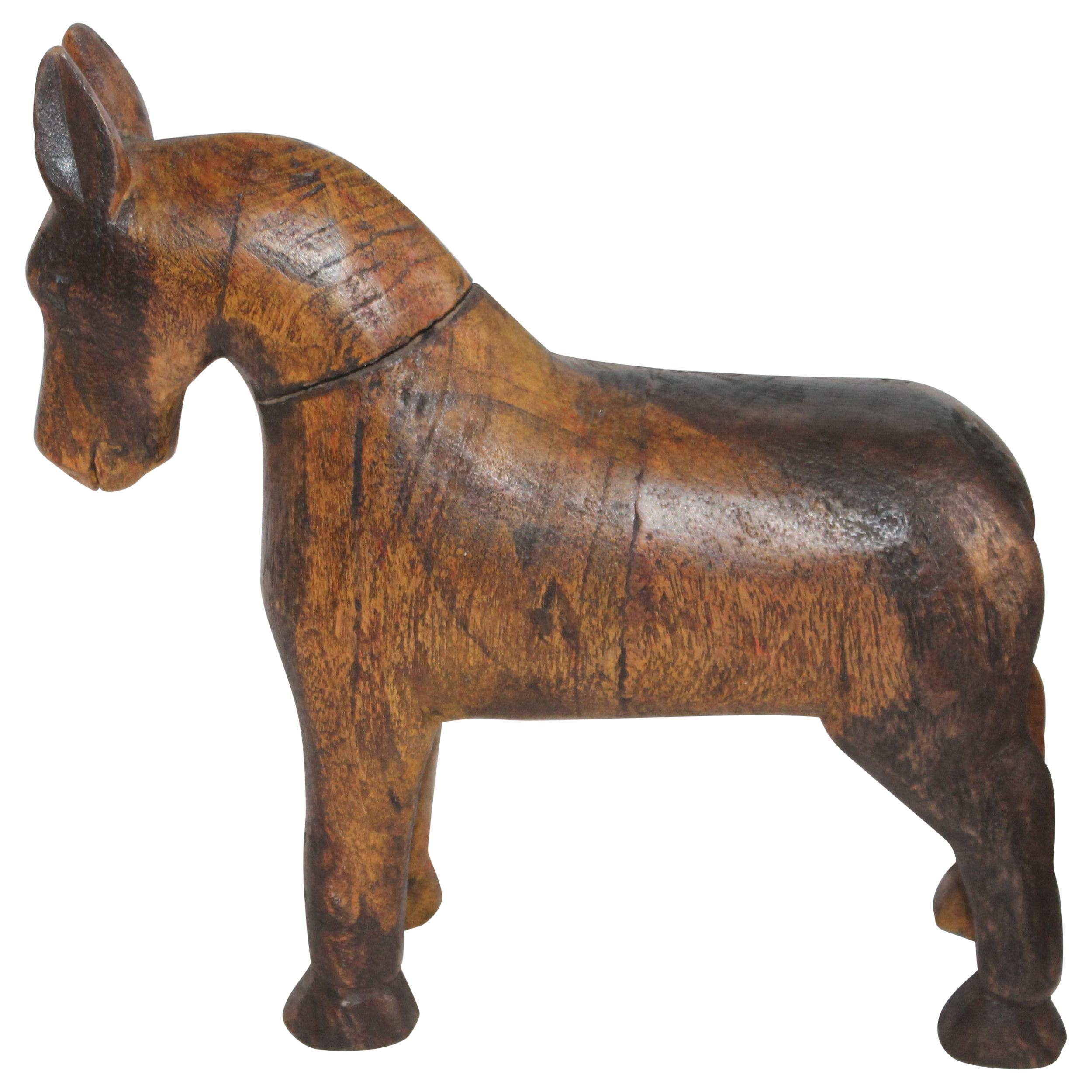 19th Century Folky Hand Carved Donkey For Sale