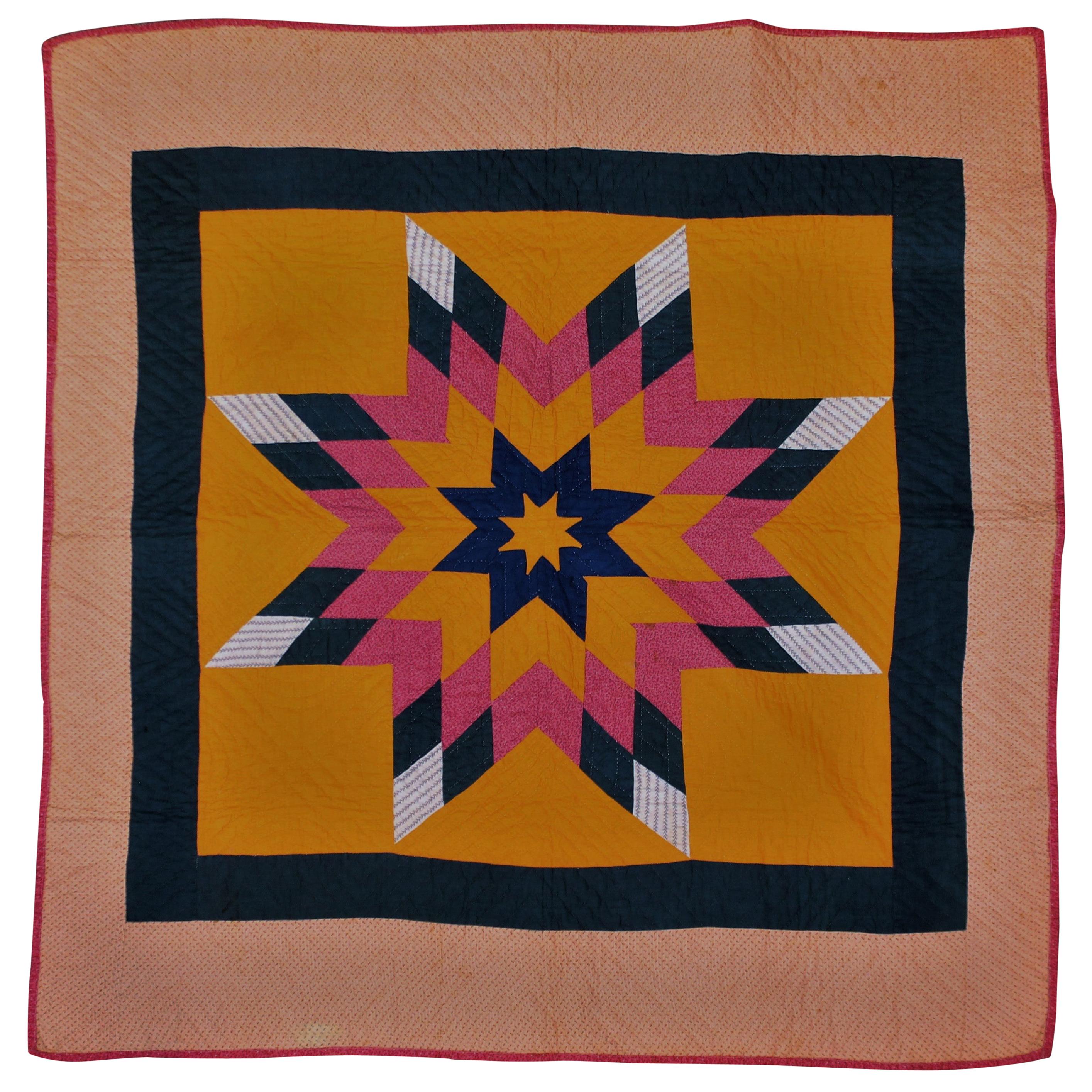 19th Century Folky Star Crib Quilt from Pennsylvania