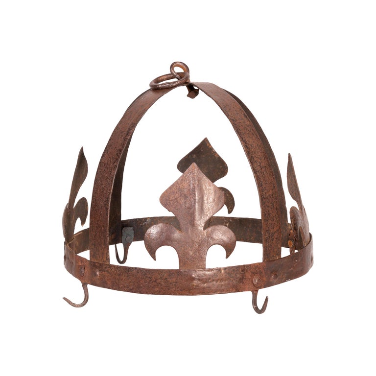 19th Century Forged Iron French Pot Rack For Sale