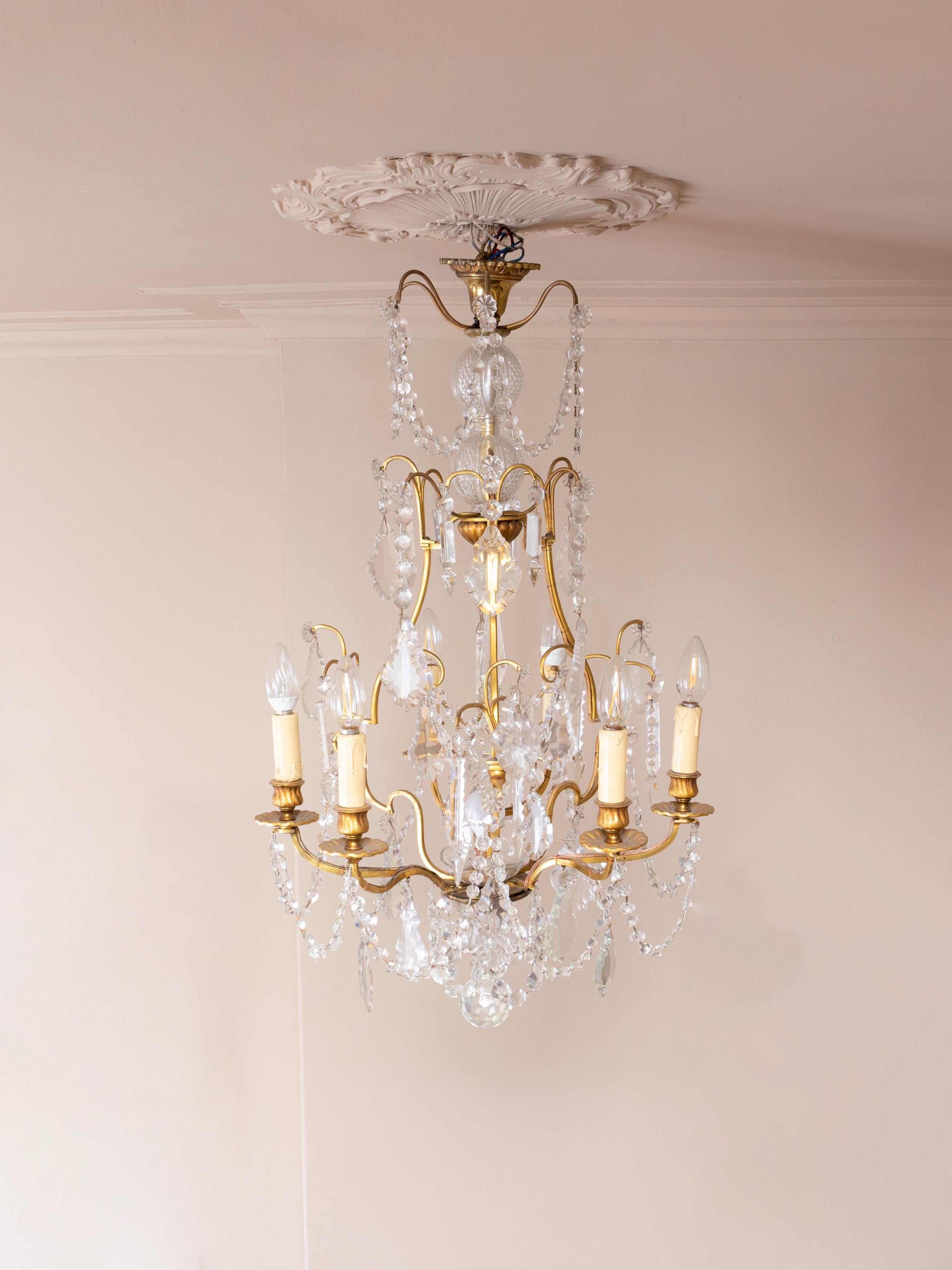 French 19th Century Six Candle Holder Crystal chandelier Louis XV For Sale