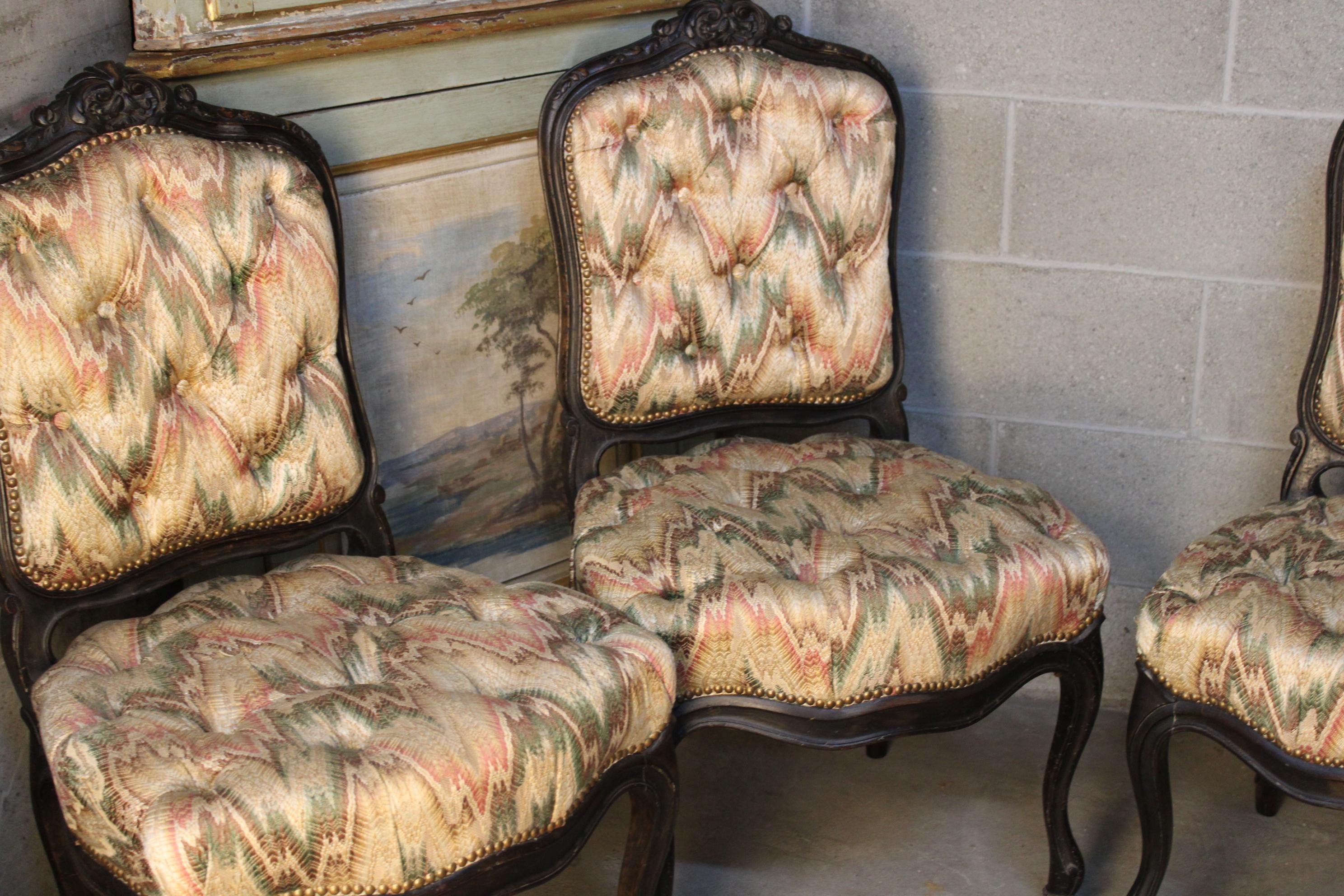 Ebonized 19th Century Italian Dining Room Chairs Set 4 